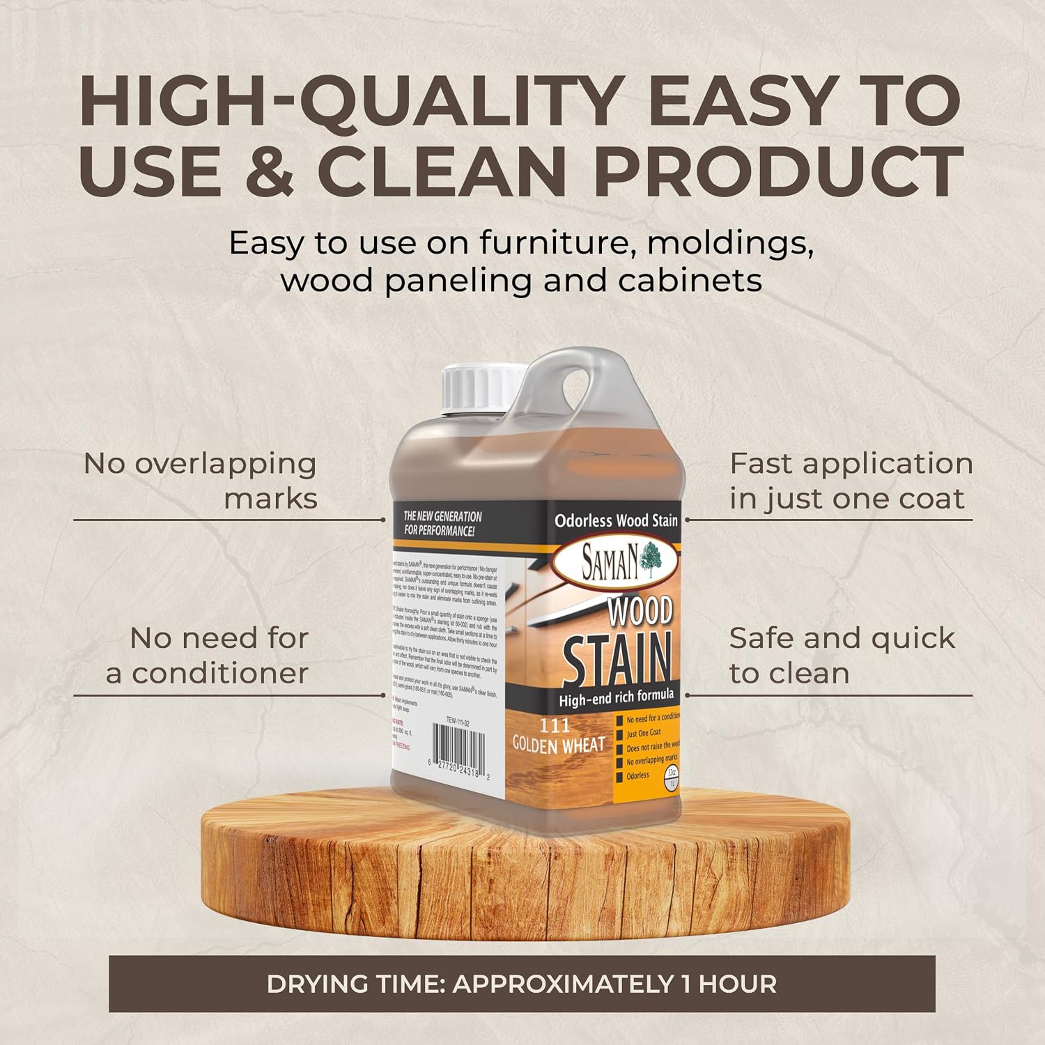 SamaN Interior Water Based Wood Stain - Natural Stain for Furniture, Moldings, Wood Paneling, Cabinets (Antique Walnut TEW-212-12, 12 oz)