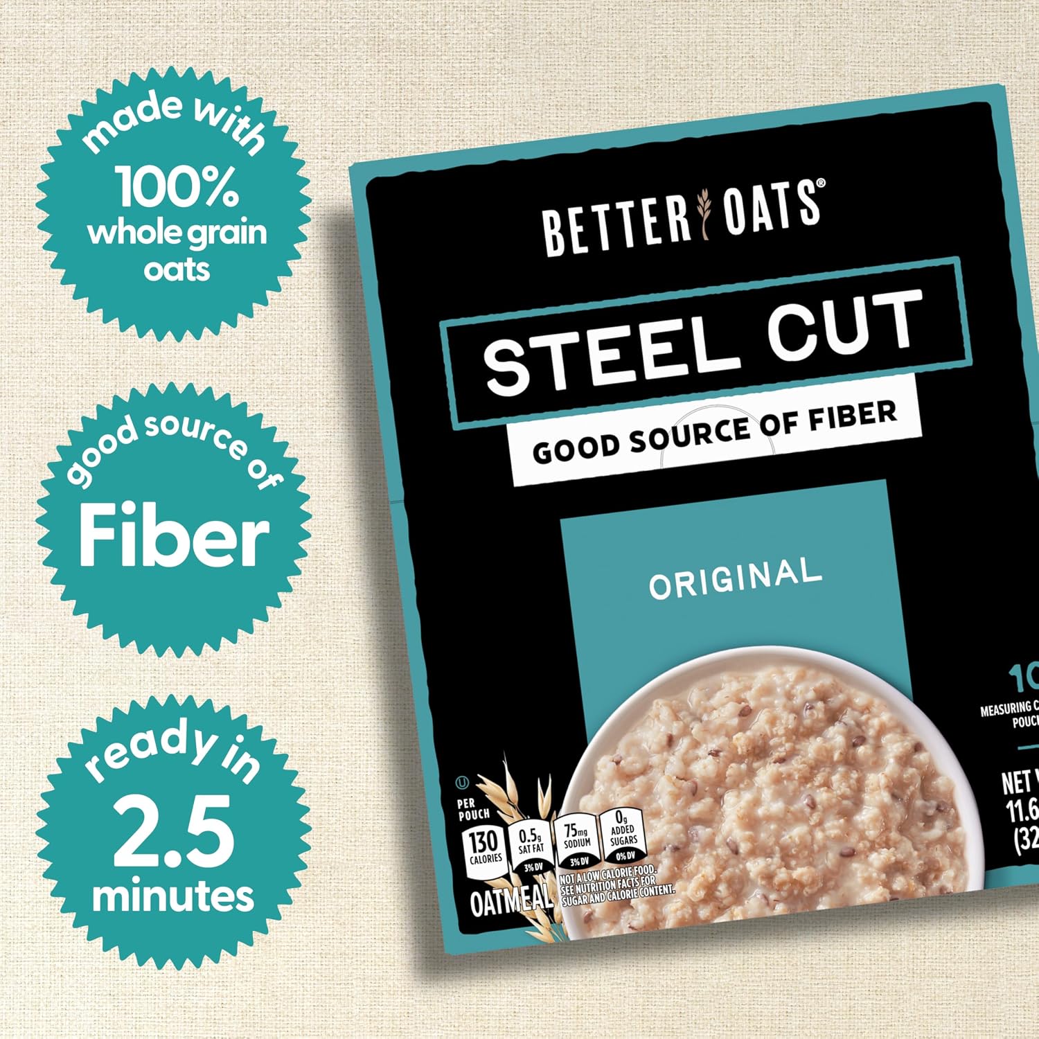 Better Oats Steel Cut Maple & Brown Sugar Oatmeal, 15.1 oz Box, 6 Pack | Instant Breakfast With Flax Seeds & Natural Flavors, Good Source Of ALA Omega-3, Individual Packets, Heart Healthy
