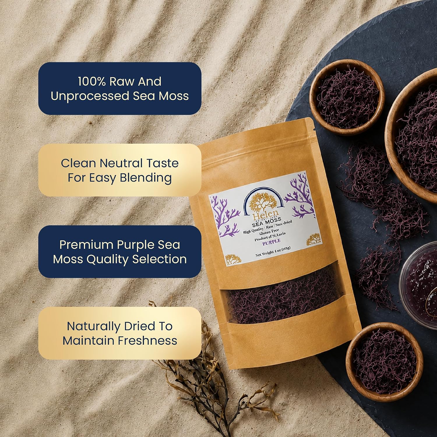 Wildcrafted Sea Moss | Gold - Purple - Green - Mixed | 100% Natural Irish Moss from St.Lucia | Mineral-Rich Superfood | 8oz Sun-Dried Moss | NO
