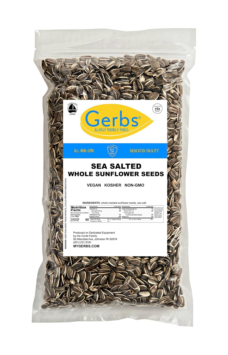 Lightly Sea Salted Sunflower Seed in Shell by Gerbs - 2 LBS - Top 11 Food Allergen Free & Non GMO - Premium Dry Roasted Seeds – COG USA | Small Batch, No Artificial Additives, Resealable Bag | Crack-and-Eat Crunchy Snack | Top 14 Allergen-Free