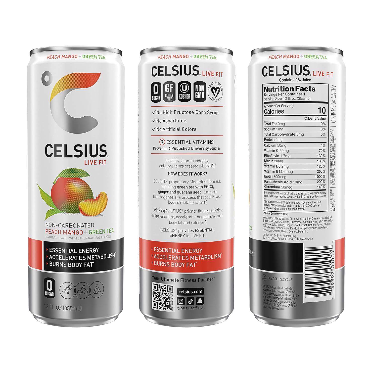 CELSIUS Sparkling Orange, Sugar Free Energy Drink, 12 Fl Oz (Pack of 4)