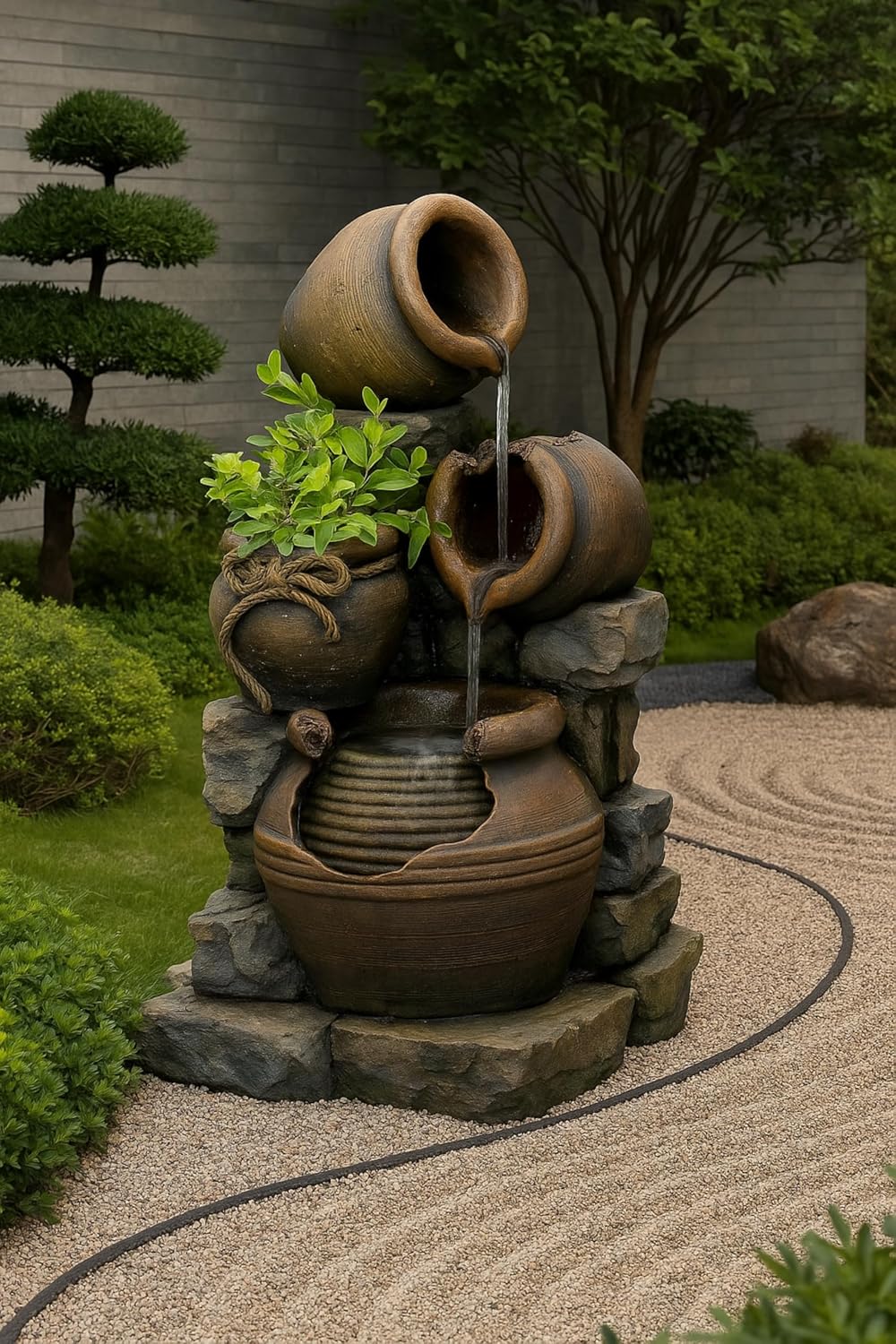 Jeco FCL055 Multi Pots Outdoor Water Fountain with Flower Pot, 12.6L x 13.4W x 23.6H, Multicolor
