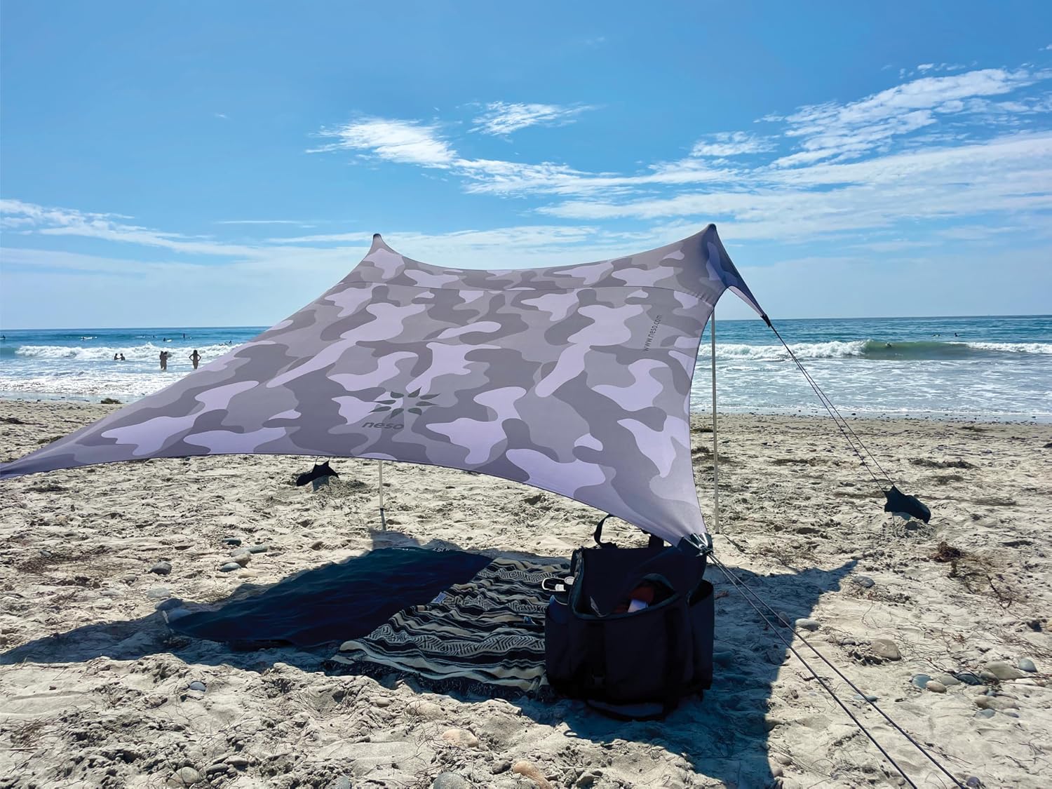 Neso Portable Beach Tent Sun Shelter with Sand Anchor - Lightweight Beach Shade Canopy - Easy Setup for Family Outings - Patented Reinforced Corners - UPF 50+ Sun Protection - 7 x 7ft - White