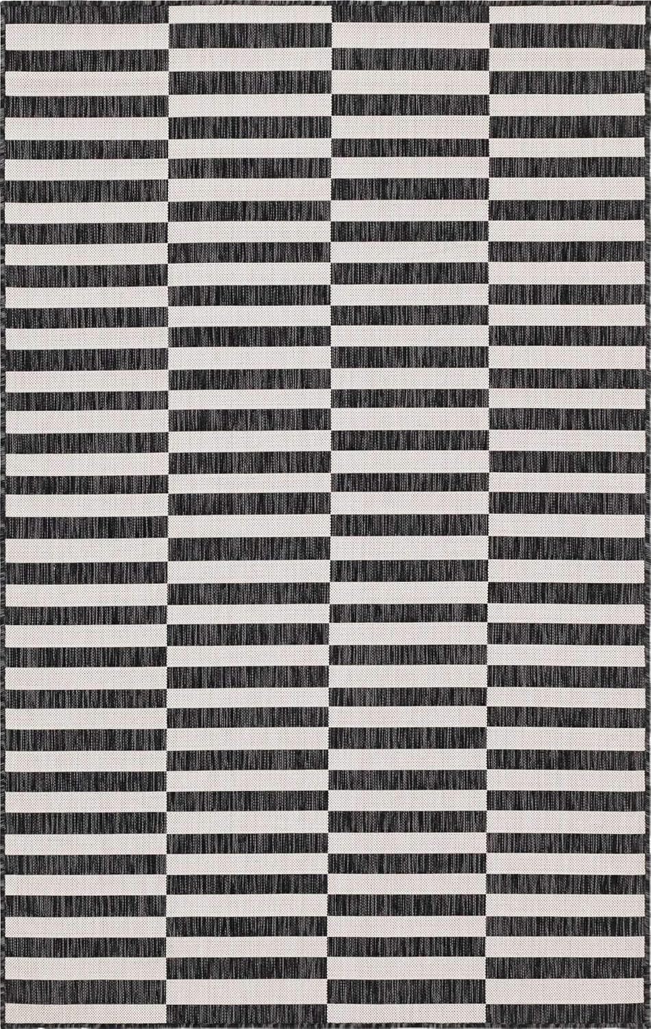 Unique Loom Outdoor Striped Collection Area Rug - Striped (7' 1" x 10' Rectangle, Taupe/Ivory)
