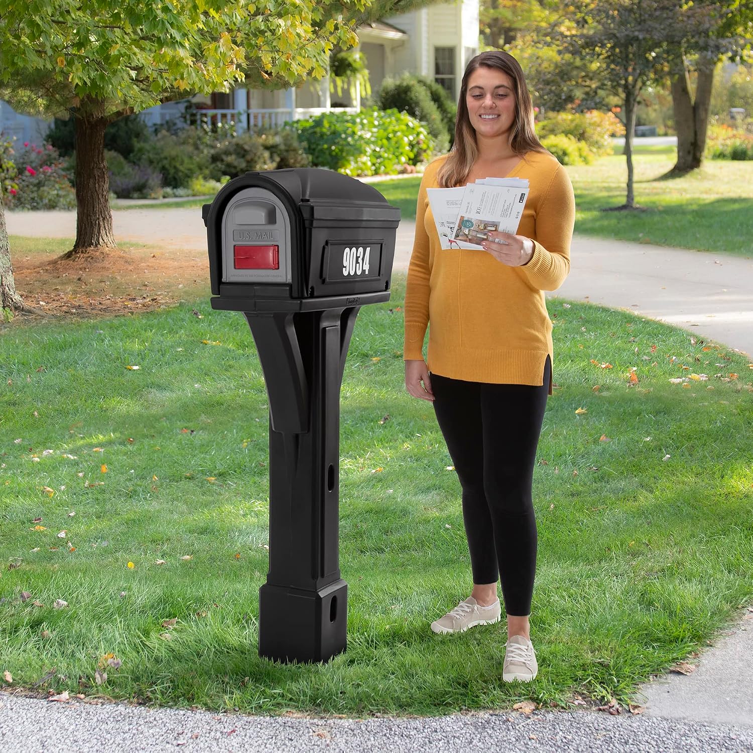 Simplay3 Rustic Home Plastic Residential Cabin Mailbox & Post Mount Combo Kit with 2 Access Doors - Sandstone, Made in USA