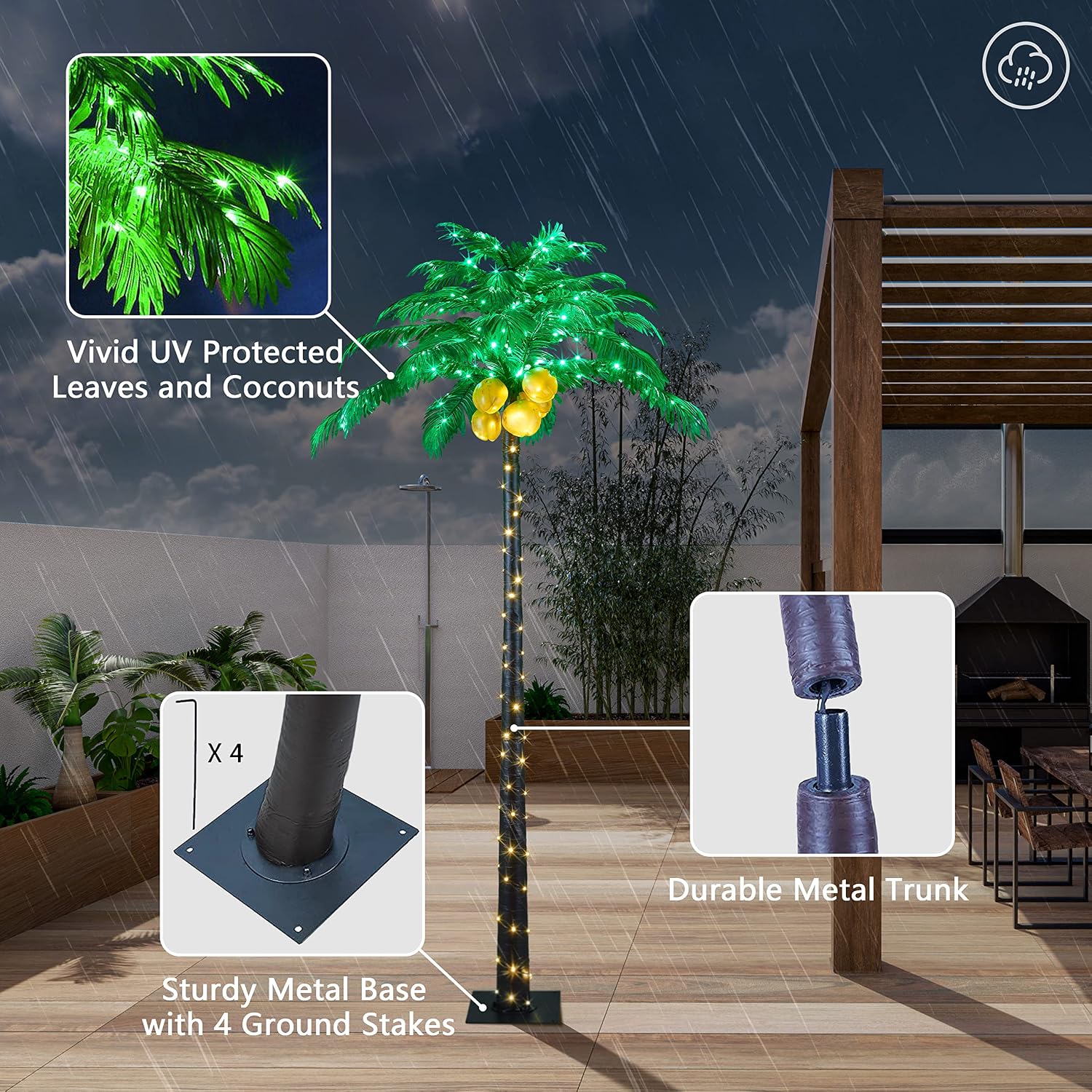 Lightshare 7 Feet Palm Tree 152LED Lights Artificial Fake Tree Decoration for Tiki Bar Outside Patio Porch Pool Christmas Nativity