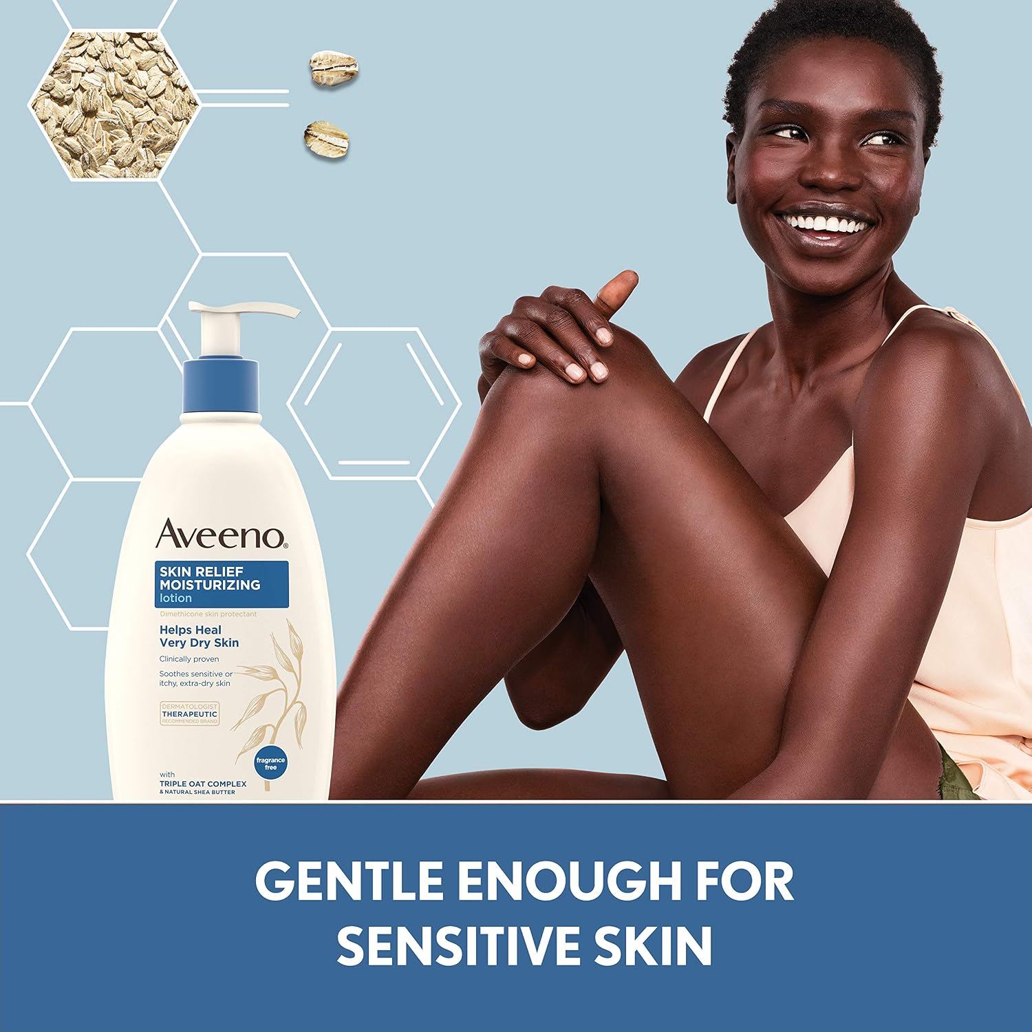 Aveeno Skin Relief Fragrance-Free Moisturizing Daily Body Wash, 18 oz & Skin Relief Fragrance-Free Moisturizing Body Lotion for Sensitive Skin, 18 oz