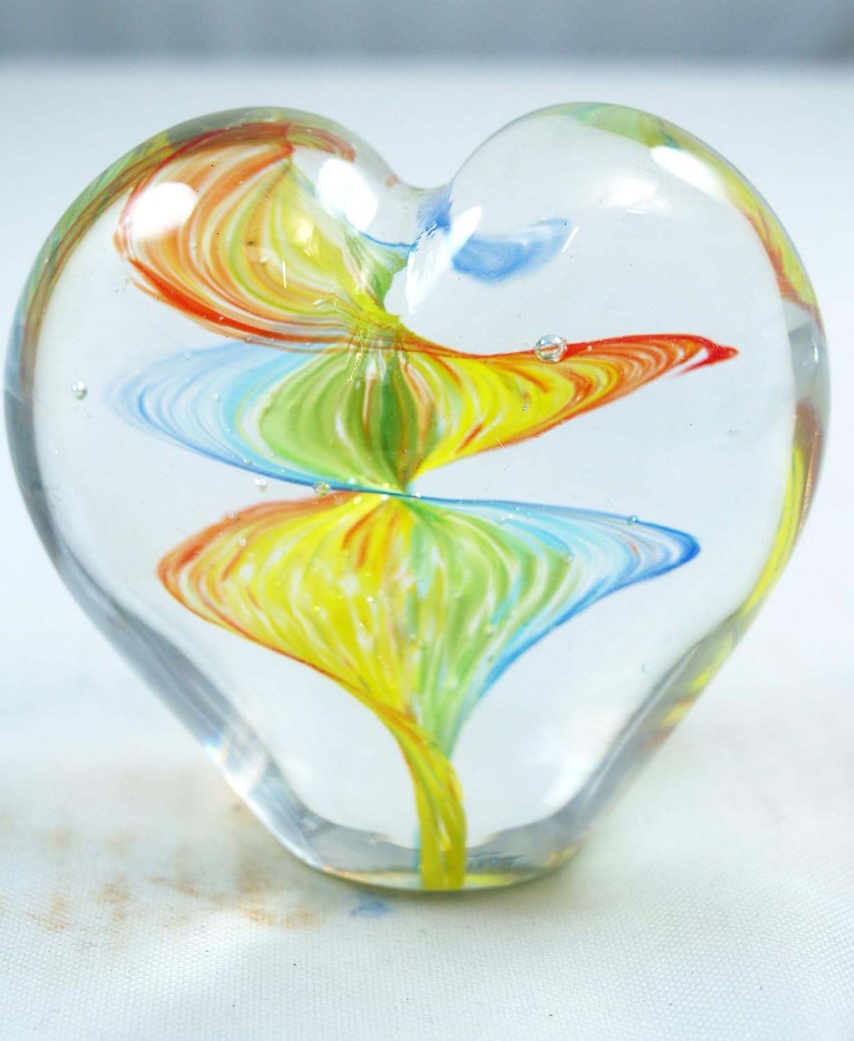 M Design Art Handcraft Glass Rainbow Wave Art Heart Glass Paperweight