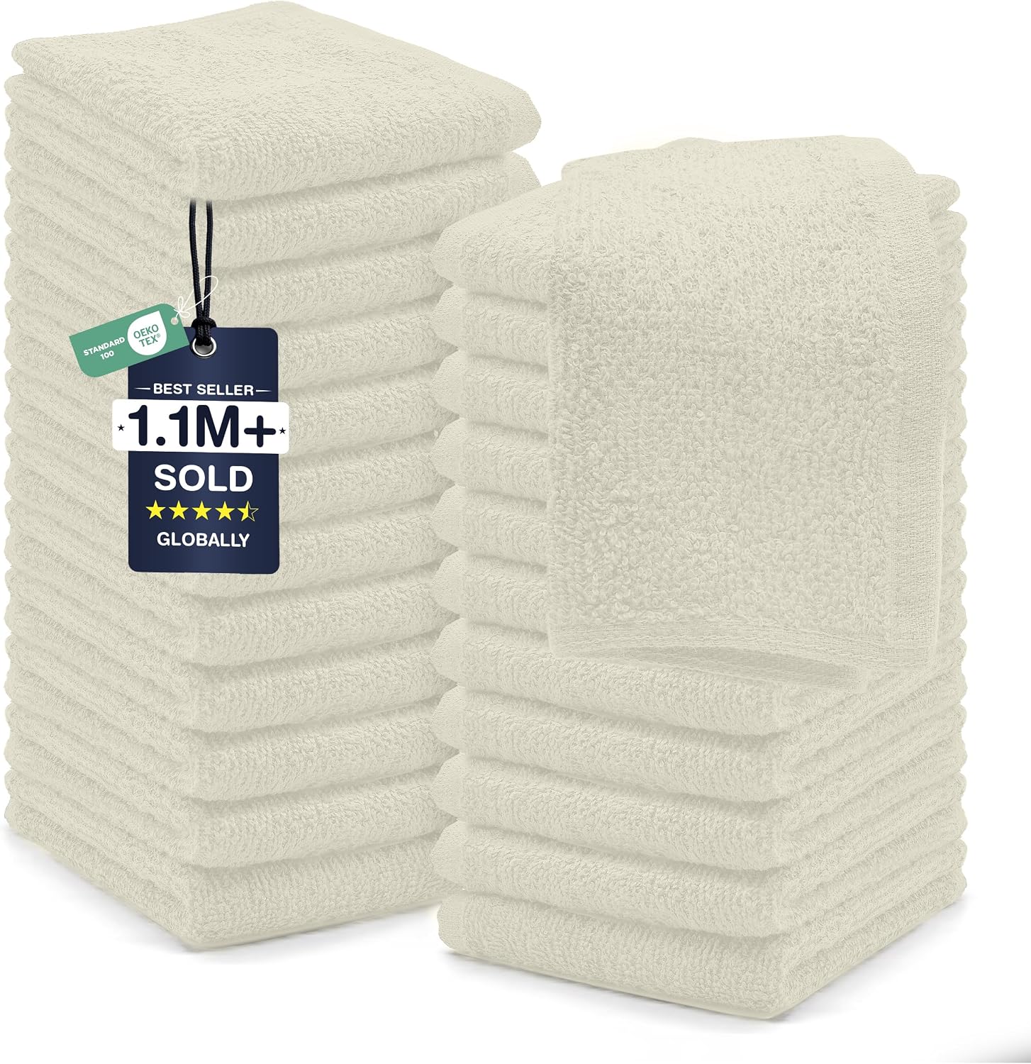 DAN RIVER 24 Pack Cotton Wash Cloths Set for Showering [12x12] White