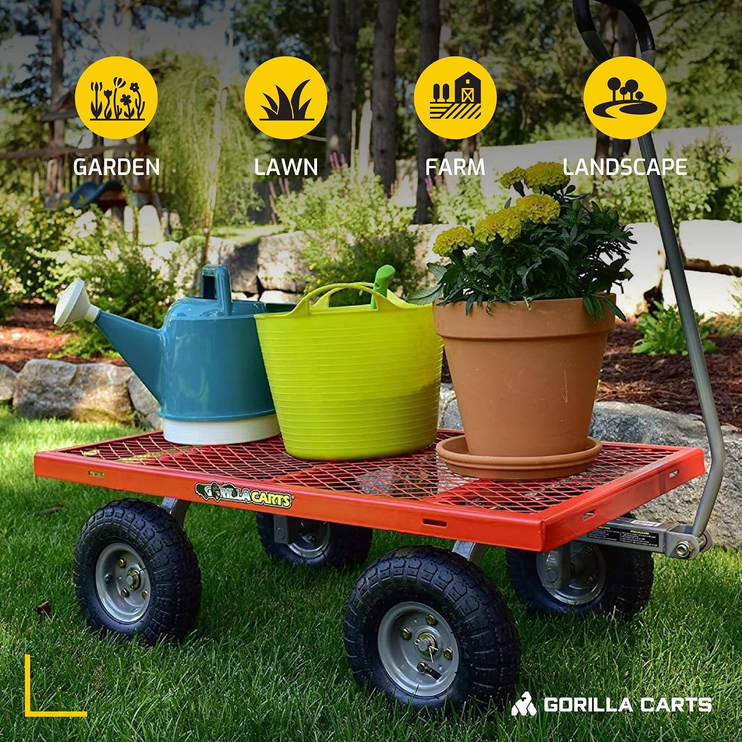Gorilla Carts 800-Pound Capacity Heavy Duty Steel Mesh Versatile Utility Garden Wagon with Easy Grip Handle for Outdoor Hauling, Red, Model GOR800-COM | 800-lb Capacity Steel Utility Garden Cart for Homeowners and Contractors Hauling Firewood, Bricks and…