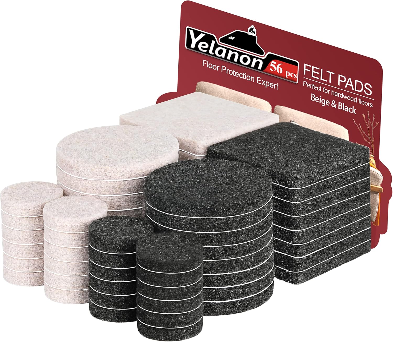 Yelanon Felt Furniture Pads 56 Pcs for Hardwood Floors Brown