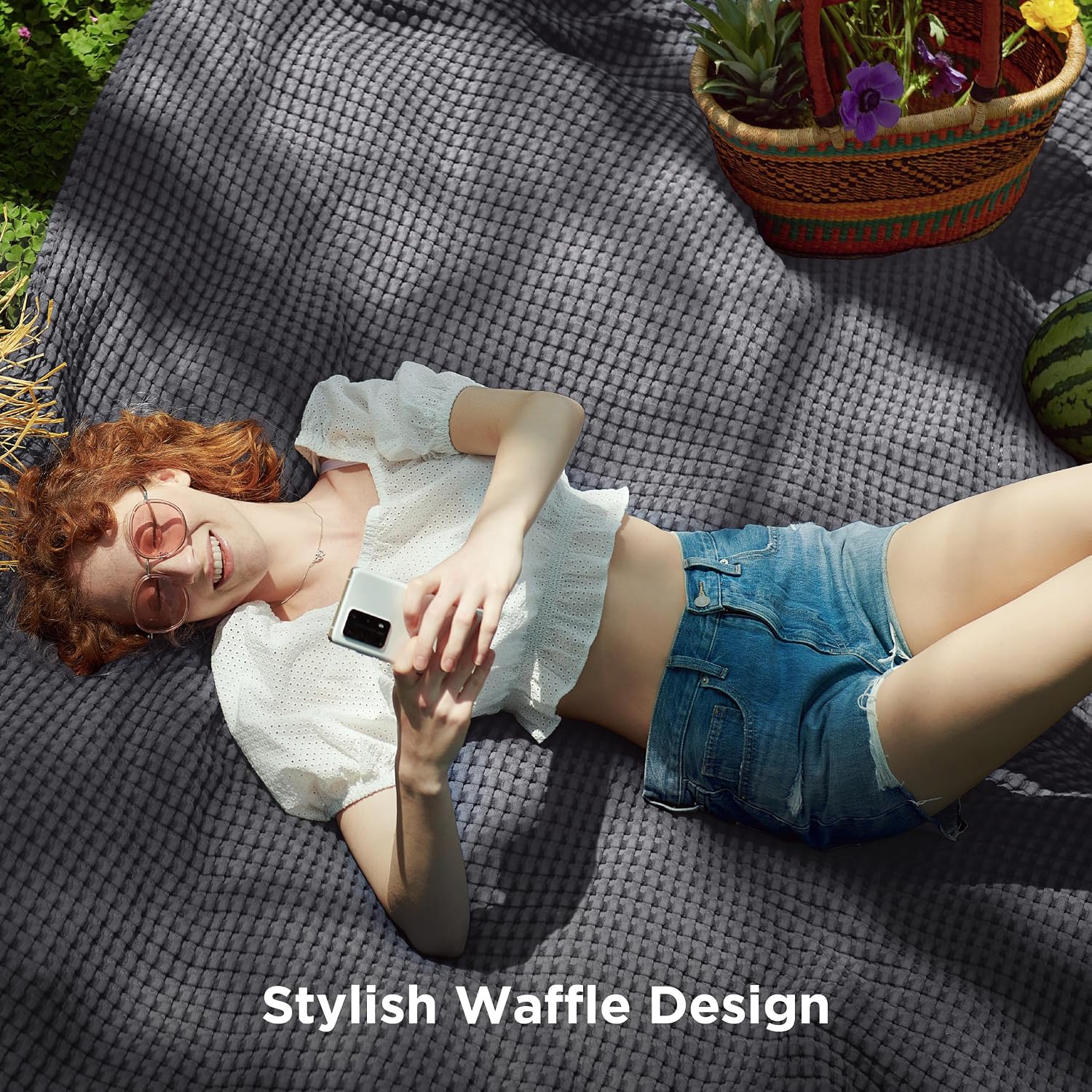 Bedsure Cooling Waffle Blanket for Hot Sleepers, Ivory, Queen, 90"x90"