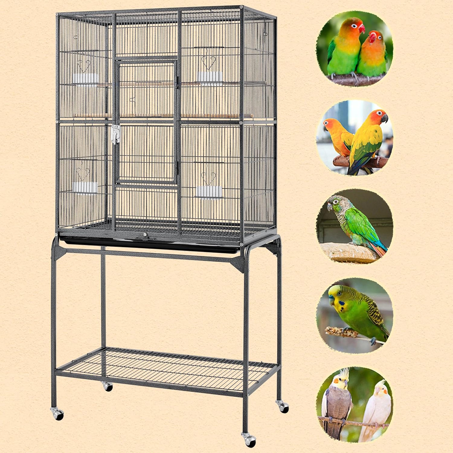 Yaheetech 63'' Detachable Parrot Cage for Cockatiel Sun Parakeet Green Cheek Conure Lovebird Budgie Finch Bird Cage with Stand