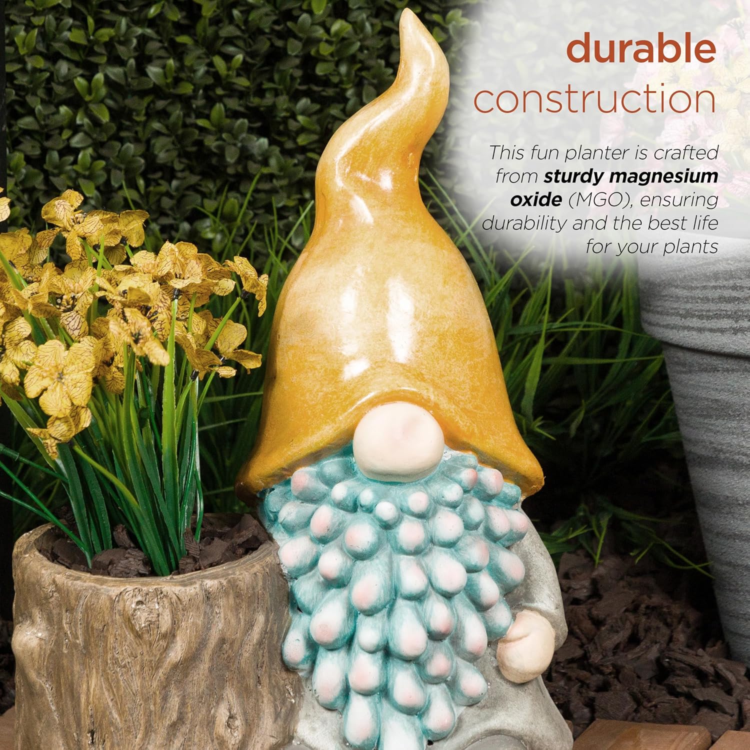 Alpine Corporation 12" Tall Traditional Outdoor Garden Gnome Yard Statue Decoration