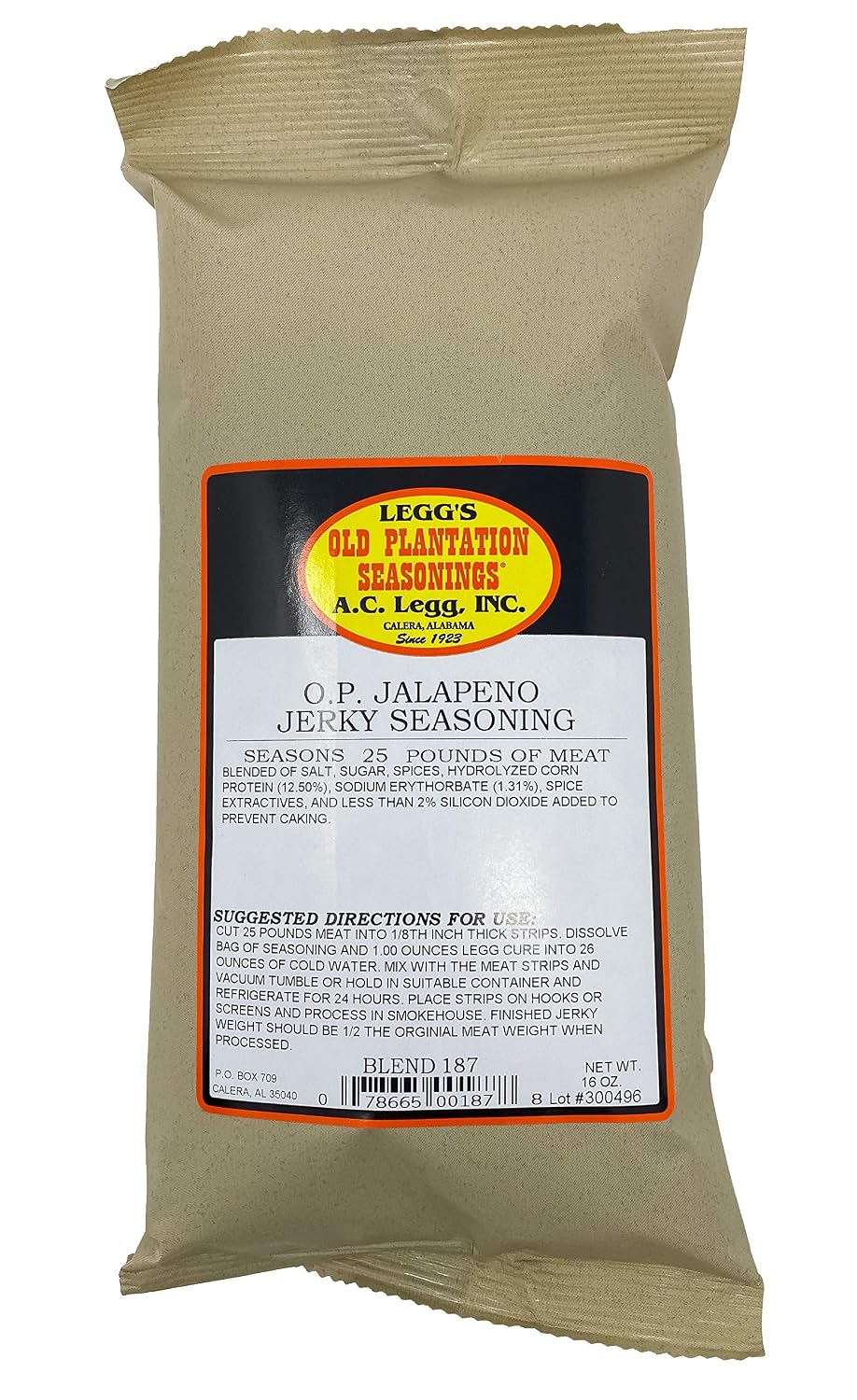 AC Legg Old Plantation Seasonings - Jalapeño Jerky Seasoning - 16 Ounces for 25 pounds of meat