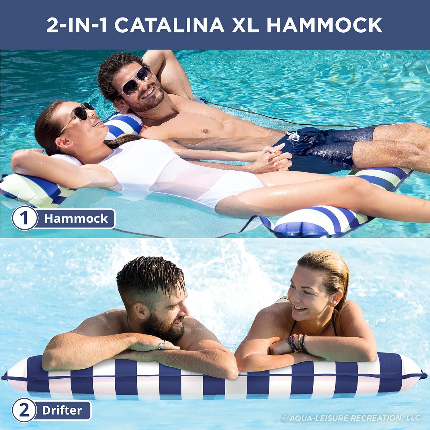 Aqua 4-in-1 Monterey Hammock Pool Float & Water Hammocks – 2-3-4 Multipacks – Multiple Colors/Styles – for Adults and Kids Floating