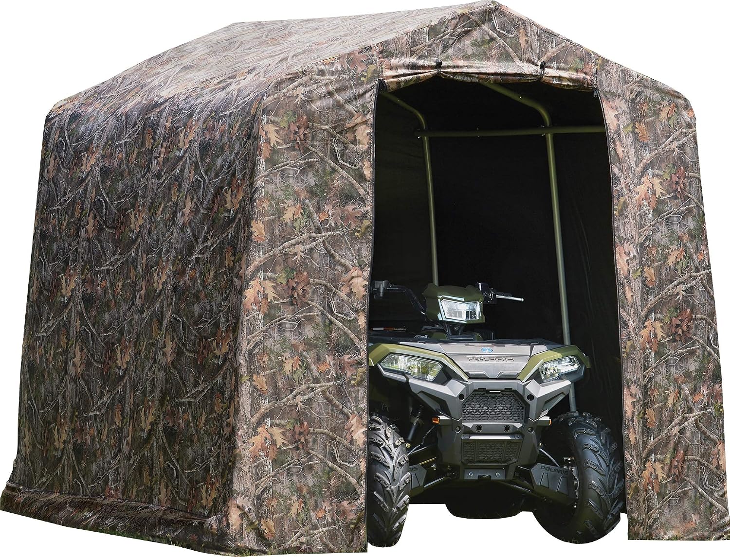 ShelterLogic 10' x 10' Shed-in-a-Box All Season Steel Metal Round Roof Outdoor Storage Shed with Waterproof Cover and Heavy Duty Reusable Auger Anchors, grey