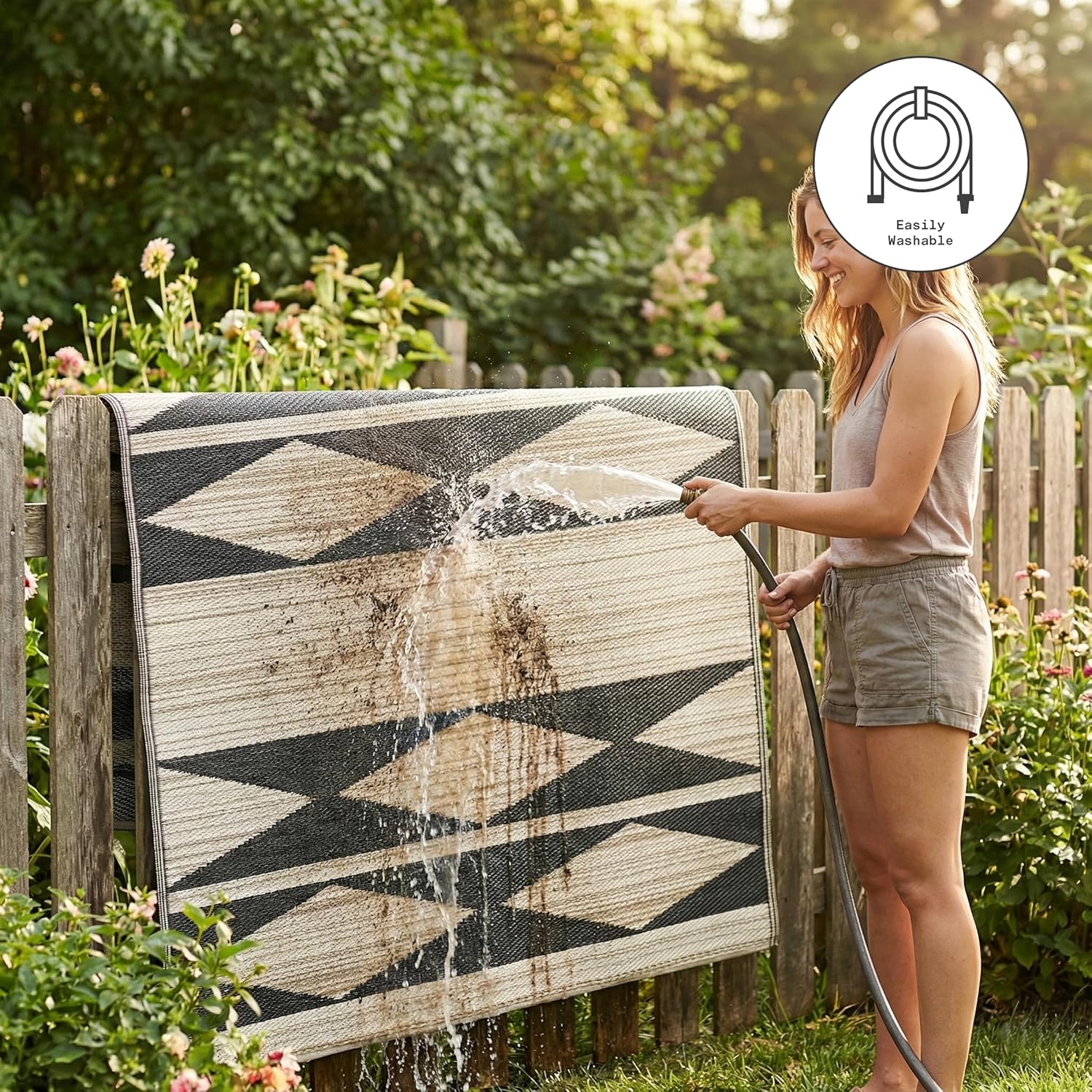 Fab Habitat Outdoor Rug - Waterproof, Fade Resistant, Crease-Free - Premium Recycled Plastic - Geo Tribal - Porch, Deck, Balcony, Mudroom