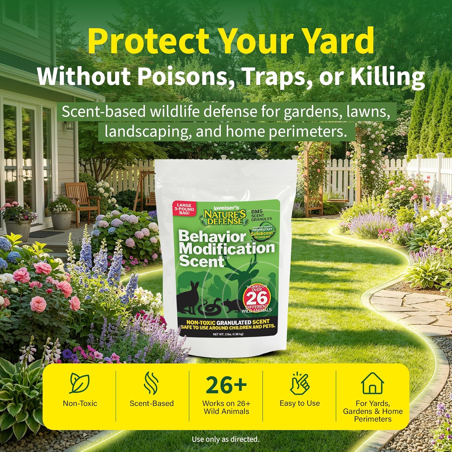 Nature's Defense Organic Animal Repellent Granules, 44 oz | 7 Certified Organic Ingredients, 94.1% Effective, Repels Deer, Mice, Cats