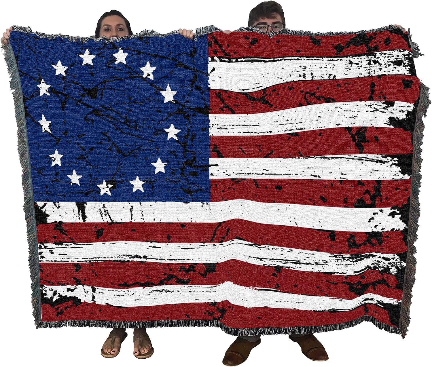 United States American Flag Blanket - Gift Soft Tapestry Throw Woven from Cotton - Made in The USA (69x48)
