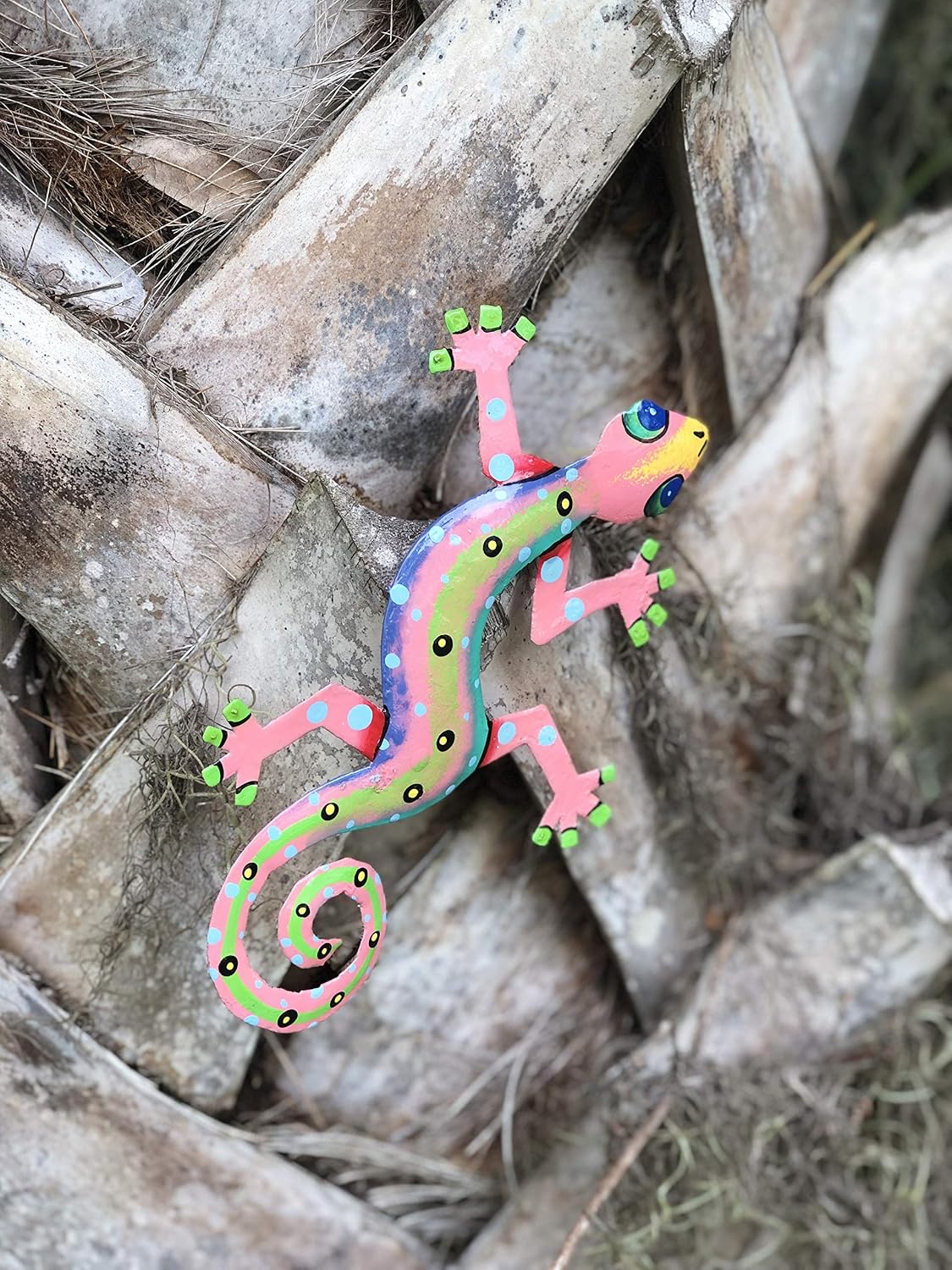 Global Crafts 8" Painted Gecko Recycled Haitian Metal Wall Art Blue Green, Florida