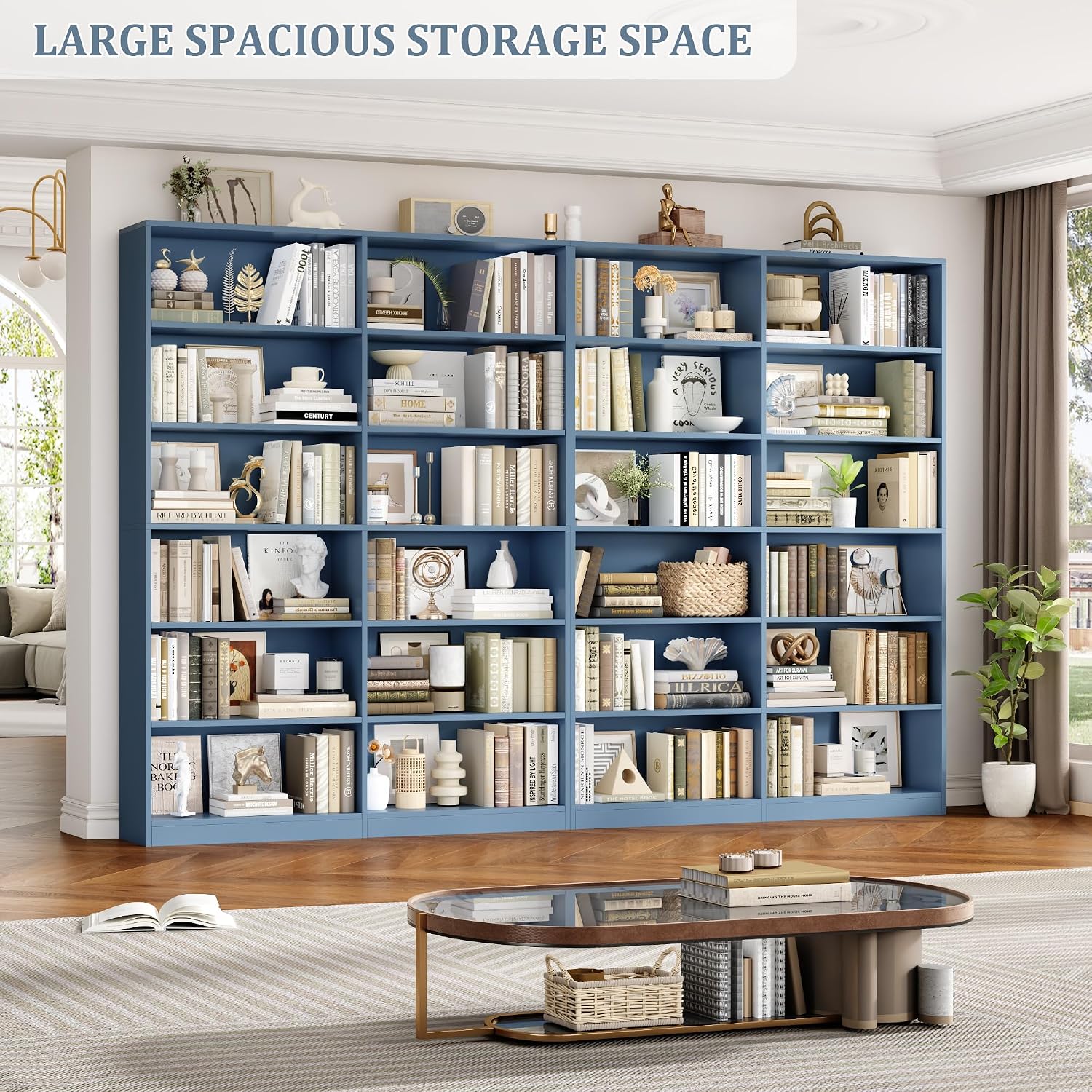 Bookshelf Tall Bookcase, 6-Tier Double Wide Bookshelves, White | Freestanding Display Storage Shelves, Tall and Large Book Shelves for Home Decor Bedroom, Living Room, Home Office, Library