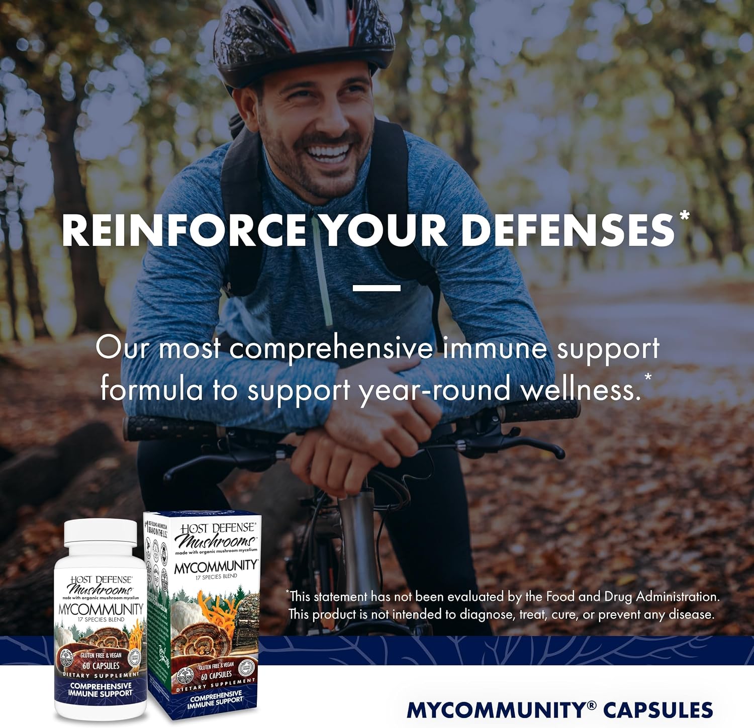 Host Defense MyCommunity Capsules - 17 Species Blend Mushroom Supplement for Immune Support - Herbal Aid with Lion's Mane, Reishi. Chaga, Cordyceps, Turkey Tail & More - 120 Capsules
