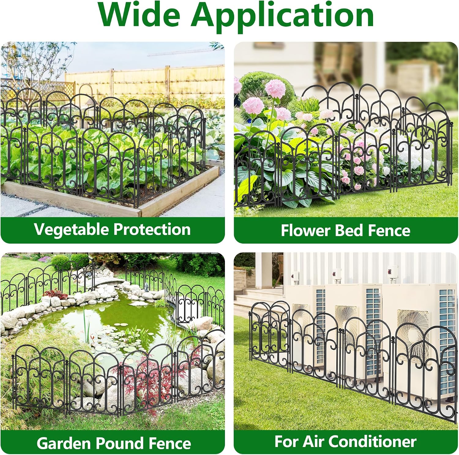 AMAGABELI 10 Panels 17in(H)×10ft(L) Decorative Garden Fences and Borders for Dogs No Dig Rustproof Metal Fence Panels Garden Edging Border Animal Barrier Fencing for Flower Beds Yard Patio Decor Black