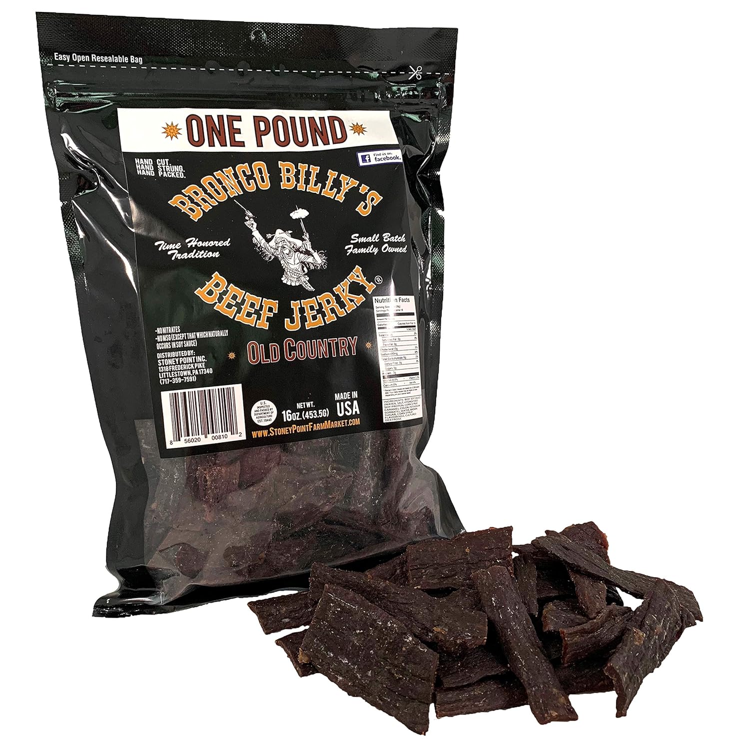 Bronco Billy's Beef Jerky Hickory Smoked Old Country Half Pound Resealable Bag