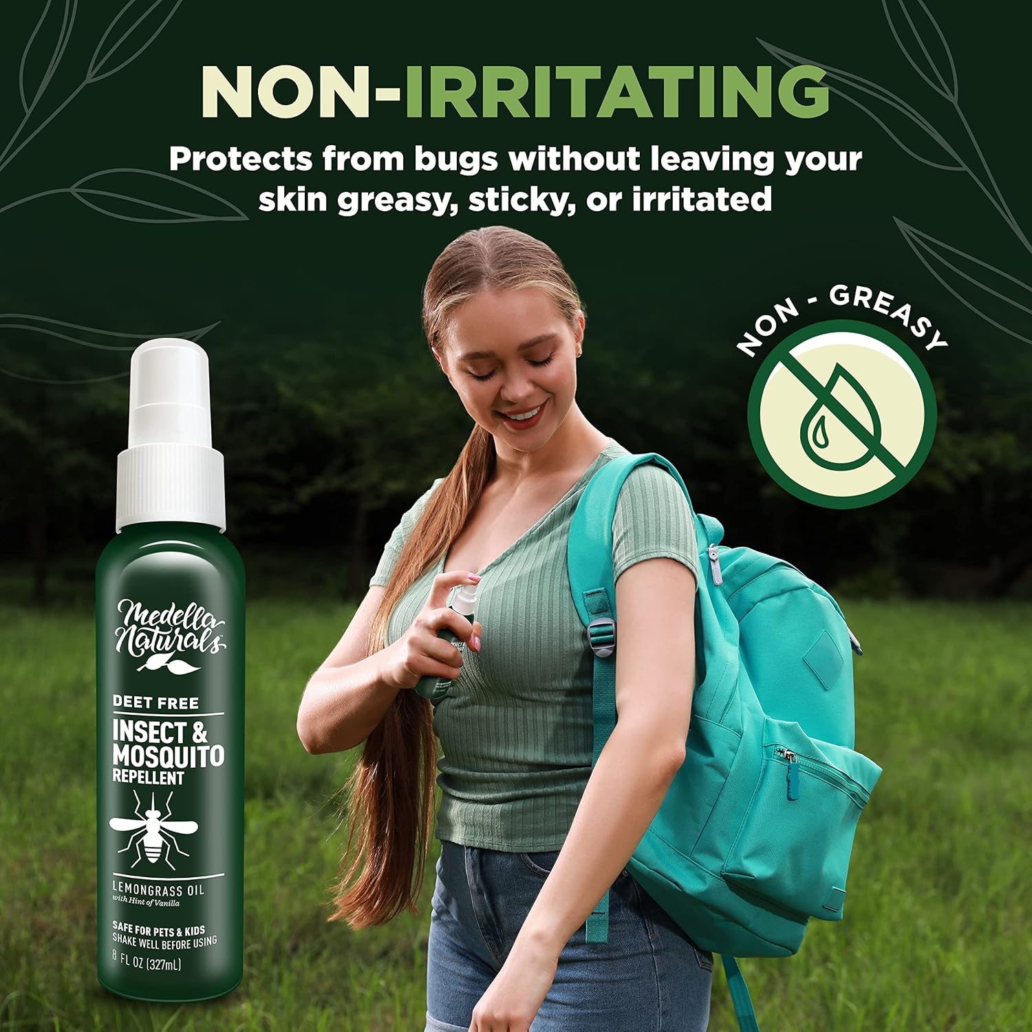 Deet-Free Insect & Mosquito Repellent – Nice Smelling, Pack of 2 (8 oz) | Insect Repellent with Lemongrass Oil Safe for Pets and Kids – Bug Spray for Mosquitoes, Gnats, Black Flies, and No-See-ums