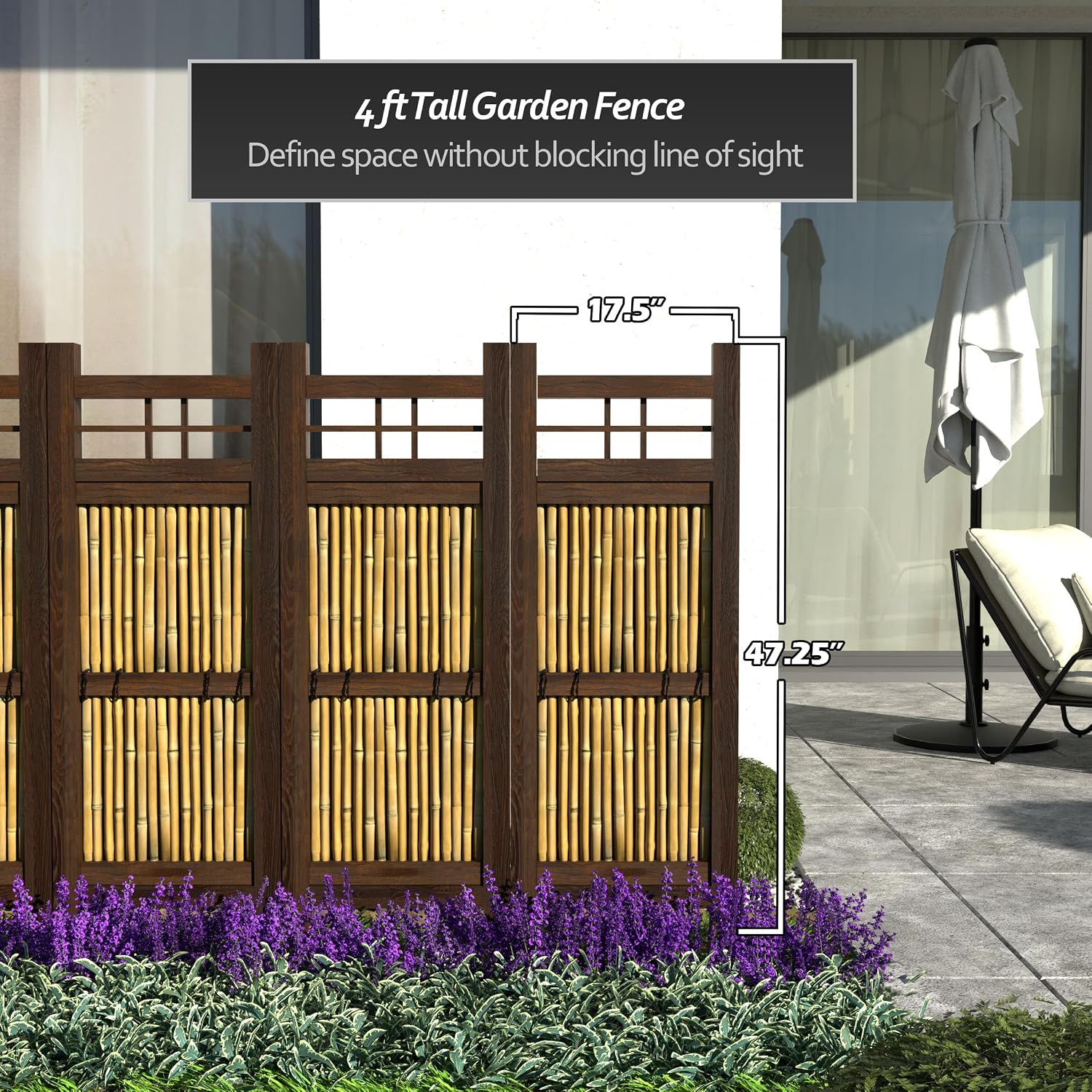 Red Lantern 4 x 1.5 ft. Japanese Bamboo Kumo Fence Panel, 4ft. x 2ft, Brown