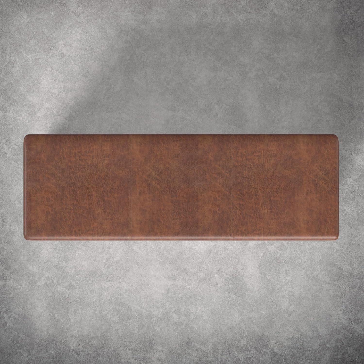 SIMPLIHOME Avalon 54" Wide Vegan Leather Storage Ottoman in Tanners Brown