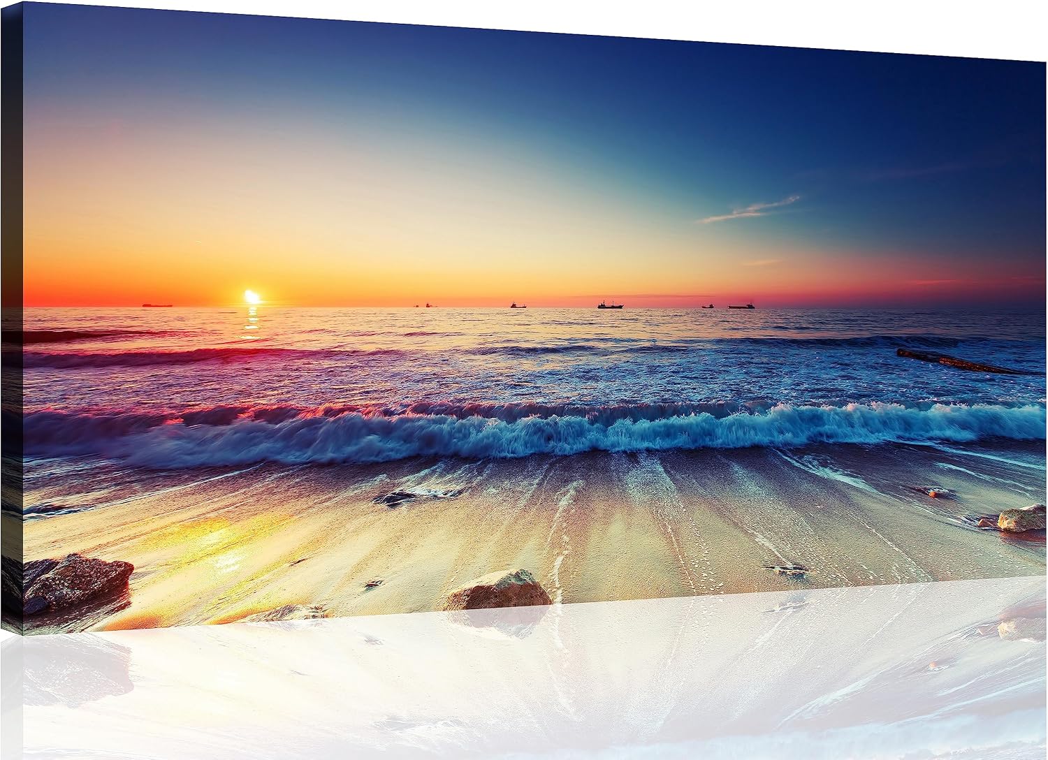TutuBeer 3 Panel Beach Canvas Wall Art for Home Decor Blue Sea Sunset White Beach Painting the Picture Print on Canvas Seascape the Pictures for Home Decor Decoration,Ready to Hang