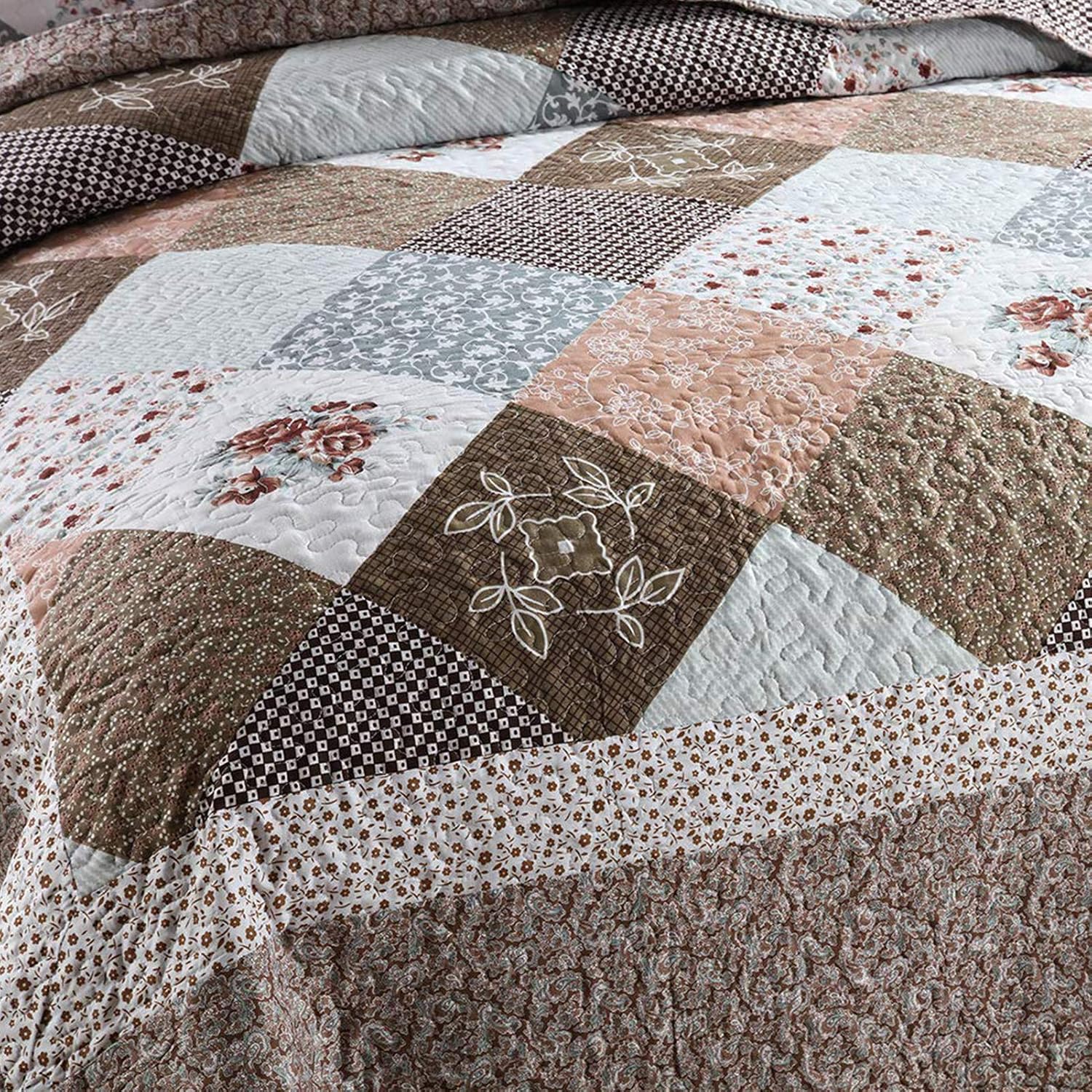 Striped Classical Cotton 3-Piece Patchwork Bedspread Quilt Sets, King Size