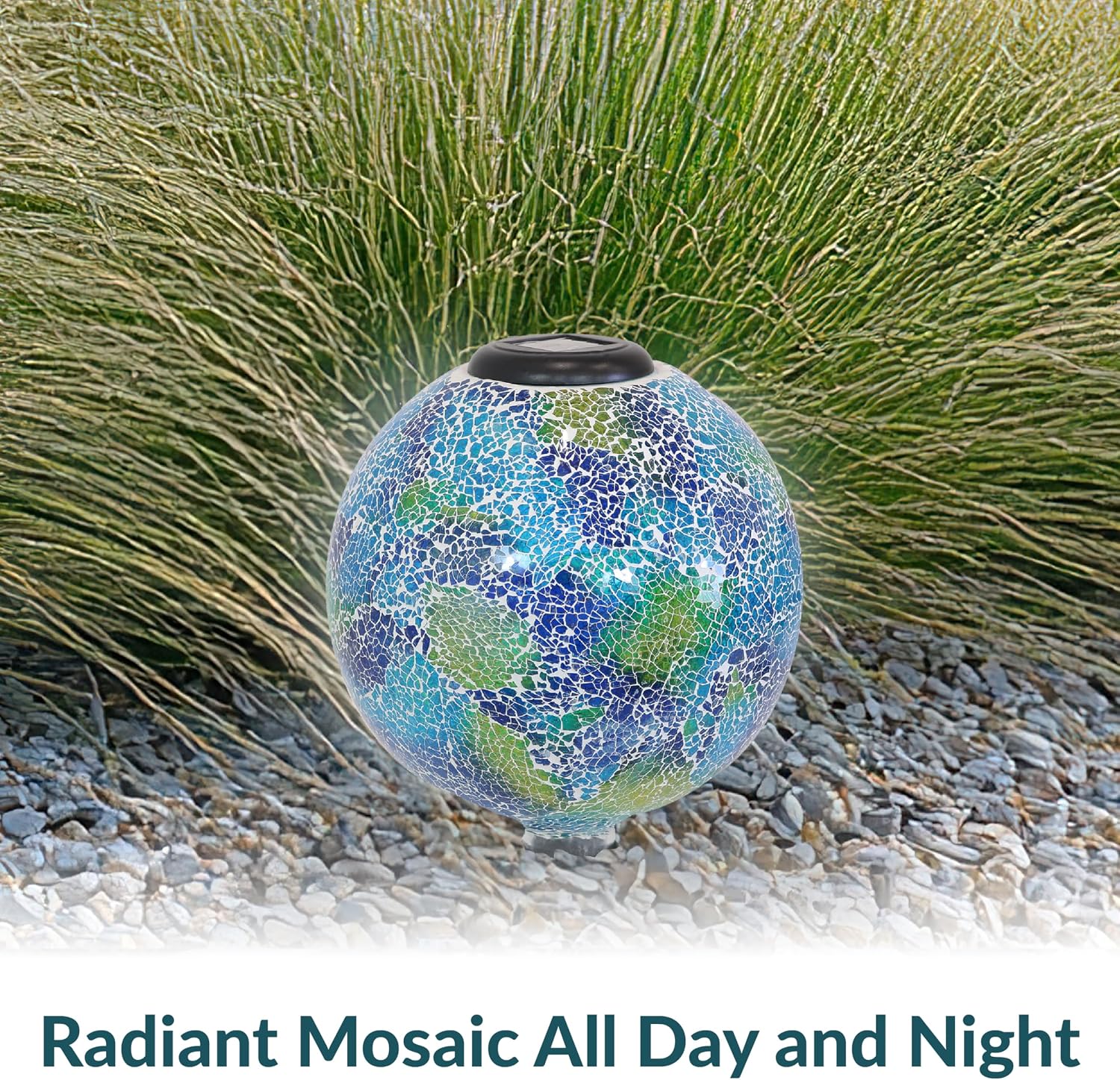 Sunnydaze Solar Gazing Ball for Garden, Mosaic Cool Blooms