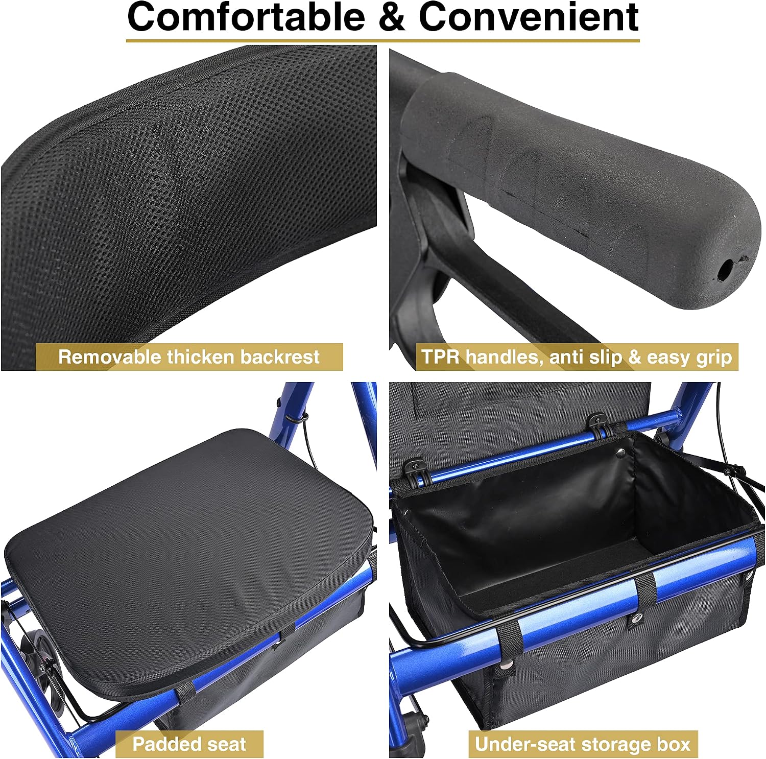 AW Rollator Walker with Seat Foldable, Medical Upright Bariatric Rolling