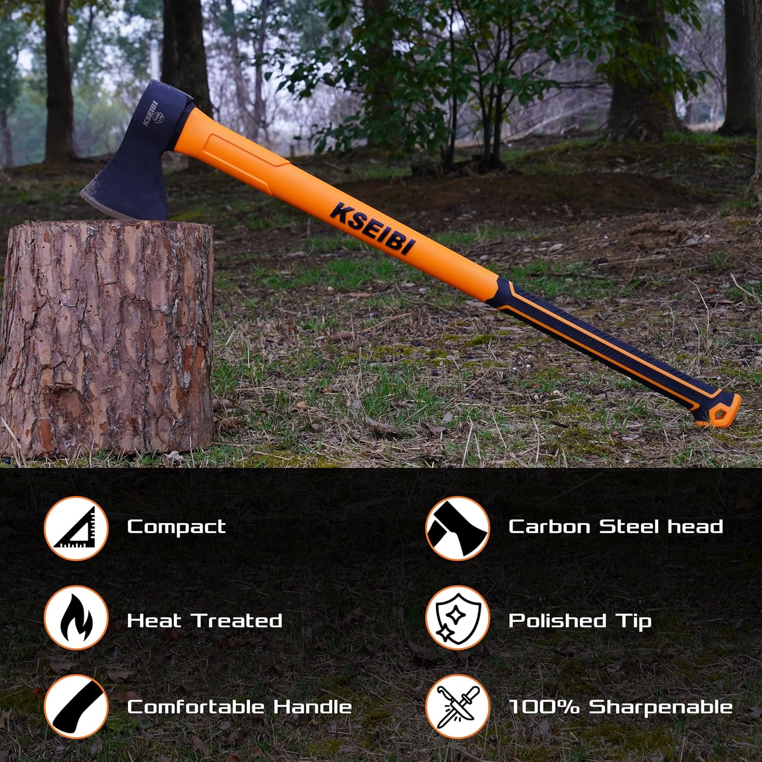 KSEIBI Wood Axe, Small Outdoor Camp Hatchet for Splitting and Kindling Wood