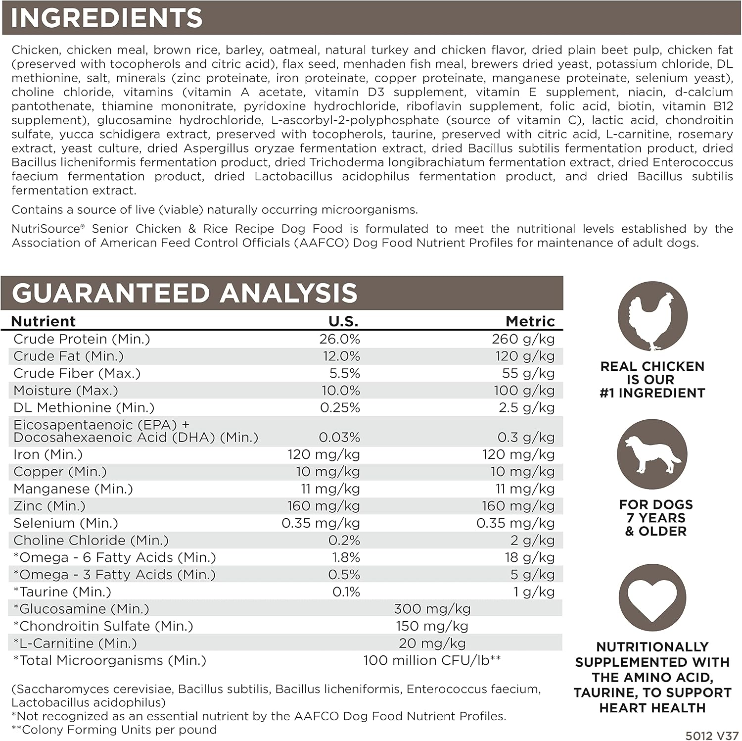 NutriSource Senior Dry Dog Food, Chicken & Rice, 26 lb | Probiotic & Prebiotic Support, Glucosamine & Chondroitin, Grain Inclusive, No Corn Wheat or Soy