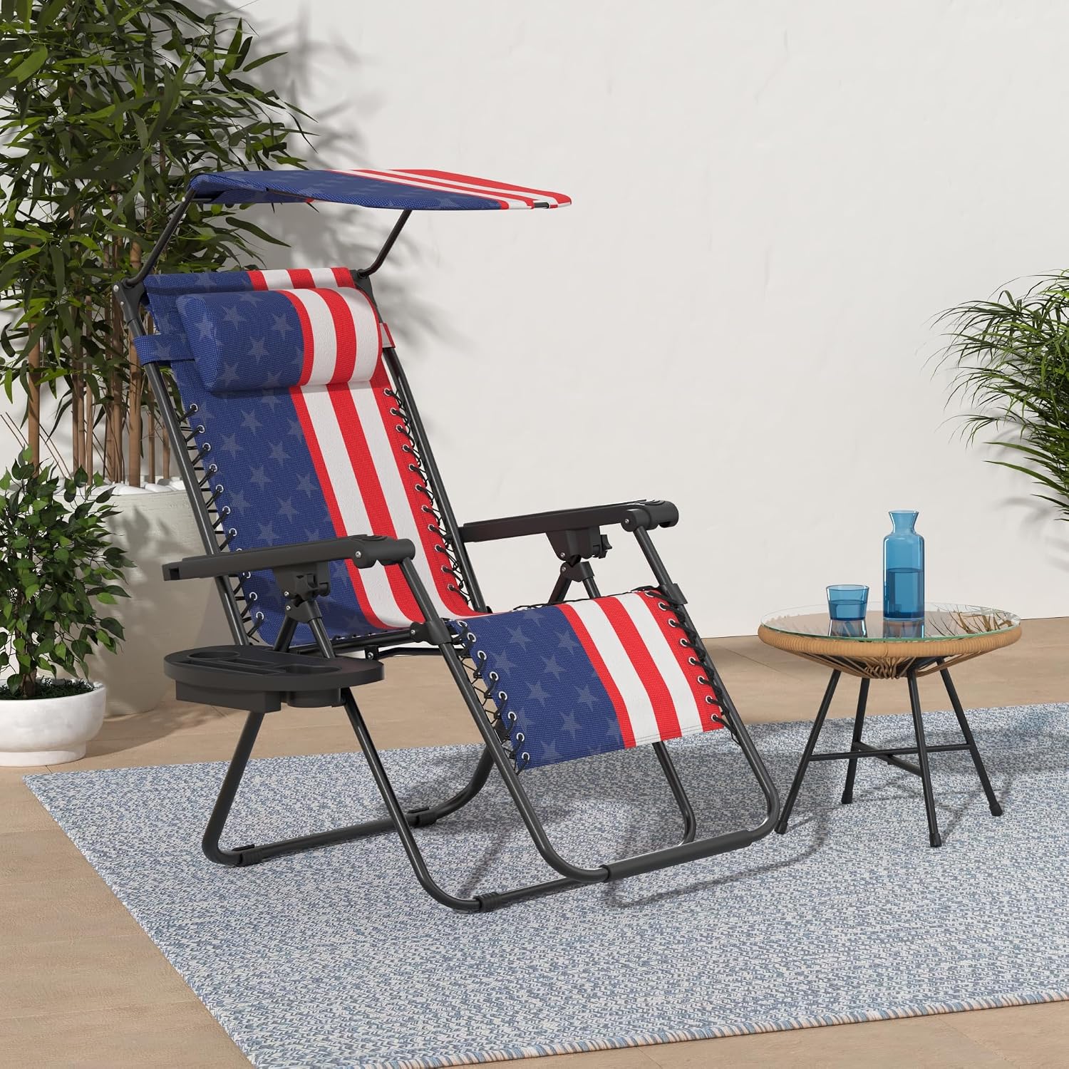 Best Choice Products Folding Zero Gravity Outdoor Recliner Patio Lounge Chair w/Adjustable Canopy Shade, Headrest, Side Accessory Tray, Textilene Mesh - Beige