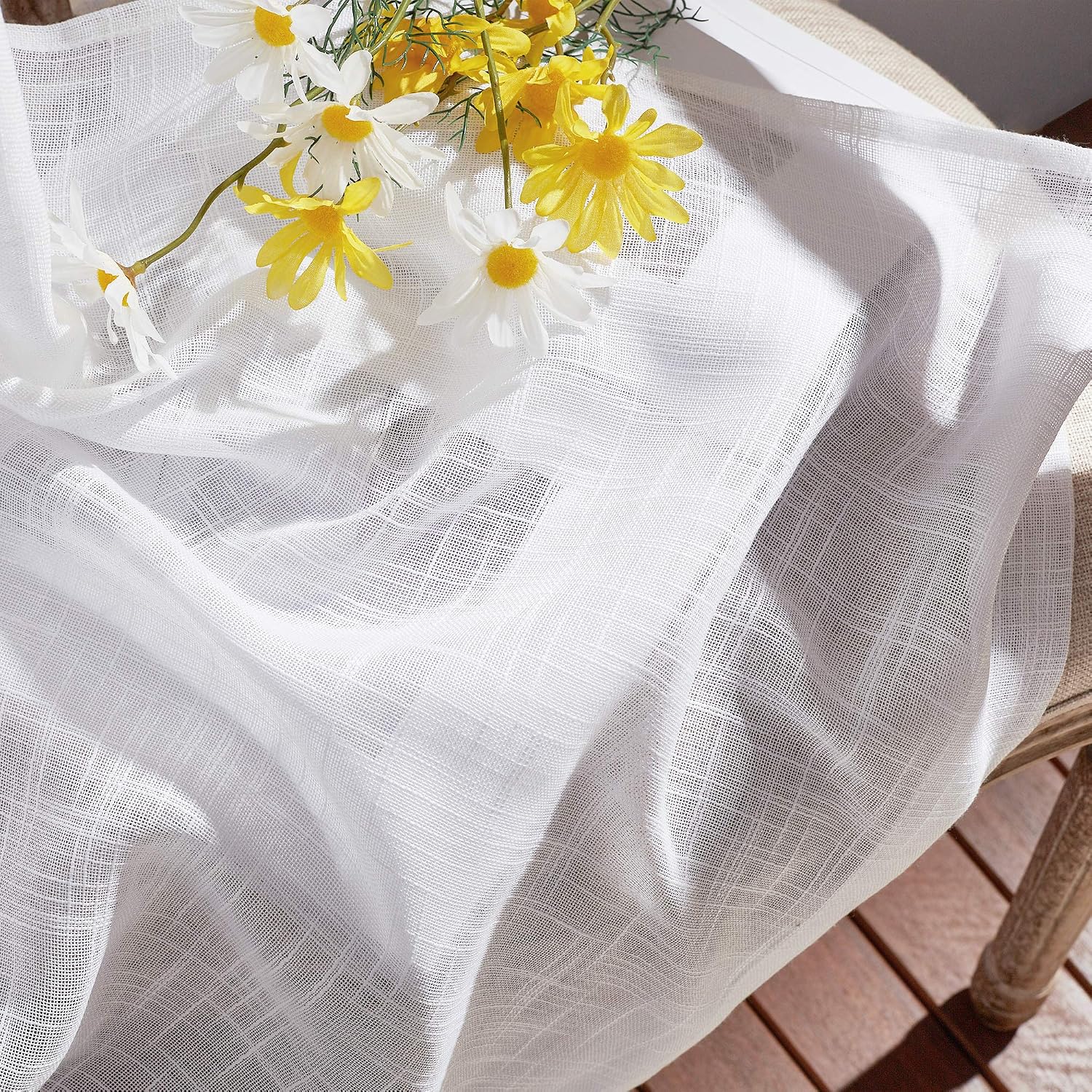 NICETOWN Linen Curtains White Semi Sheer 72 inch Long for Windows, Privacy with Light Filtering Grommet Top Window Treatments for Bedroom/Living Room