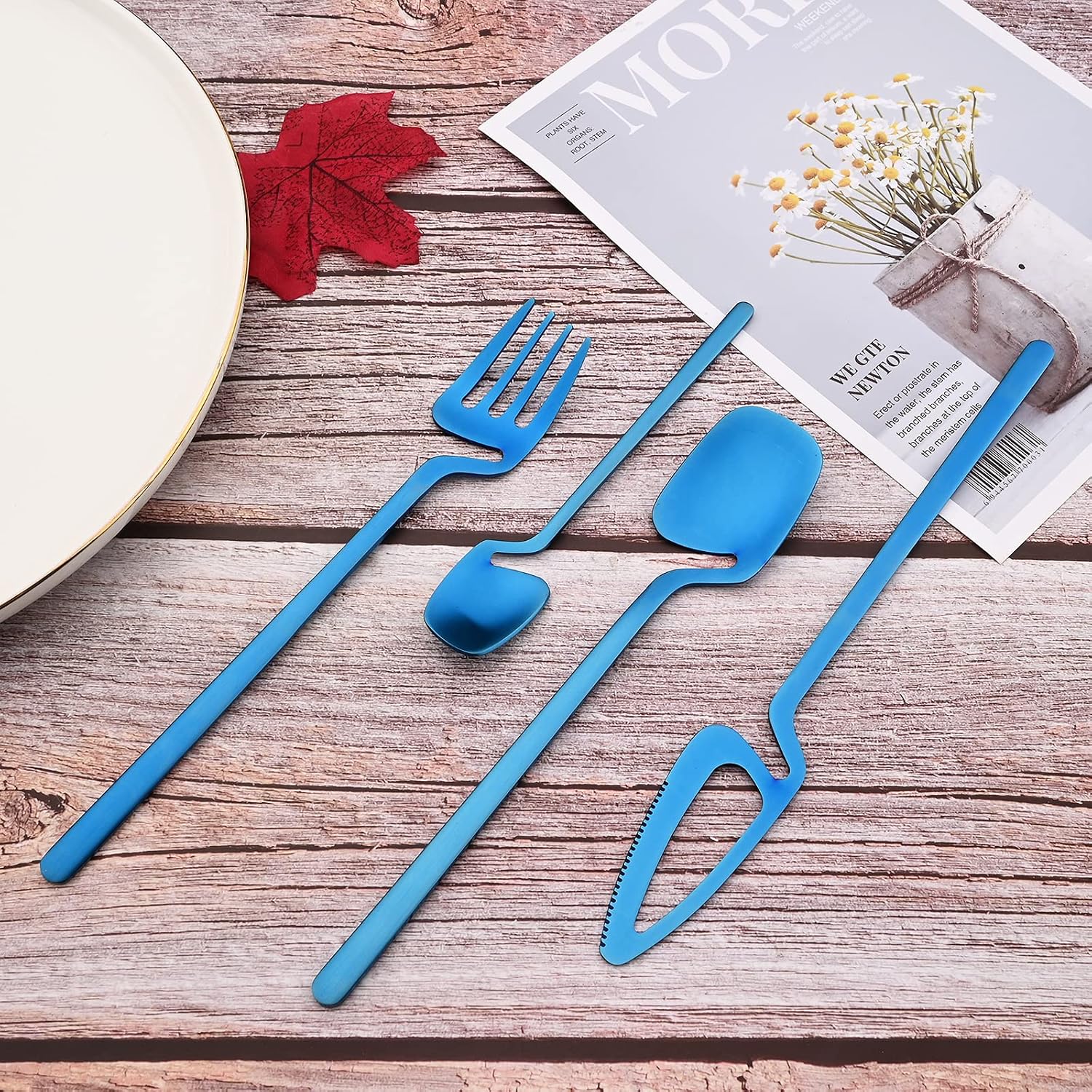 JASHII Silverware Set Satin Finish 24-Piece Stainless Steel Flatware Set Kitchen Utensil Set Service for 6 Tableware Cutlery Set Dishwasher Safe