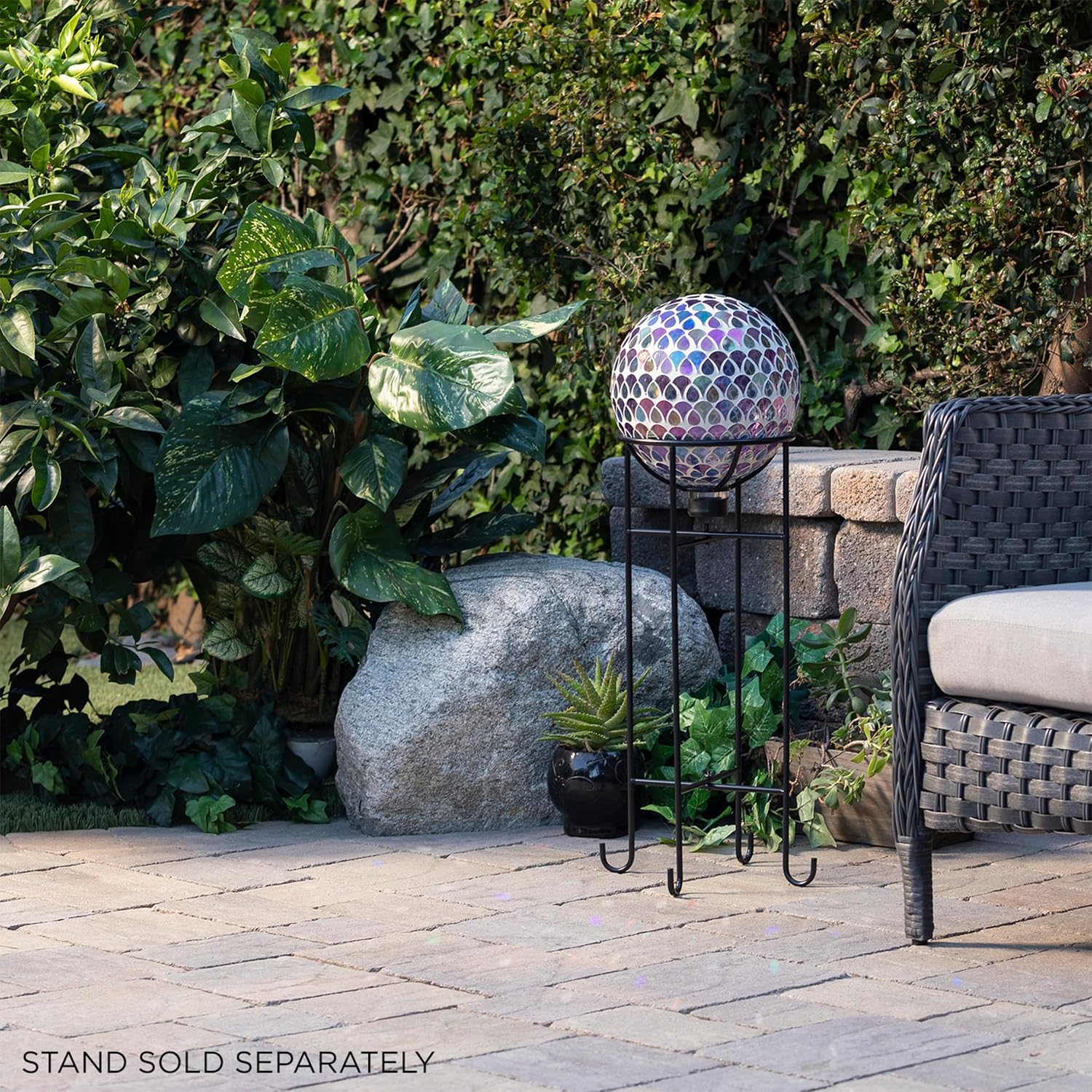 Alpine Corporation 10" Diameter Indoor/Outdoor Glass Mosaic Gazing Globe Yard Decoration, Purple Pearlized Petals Design