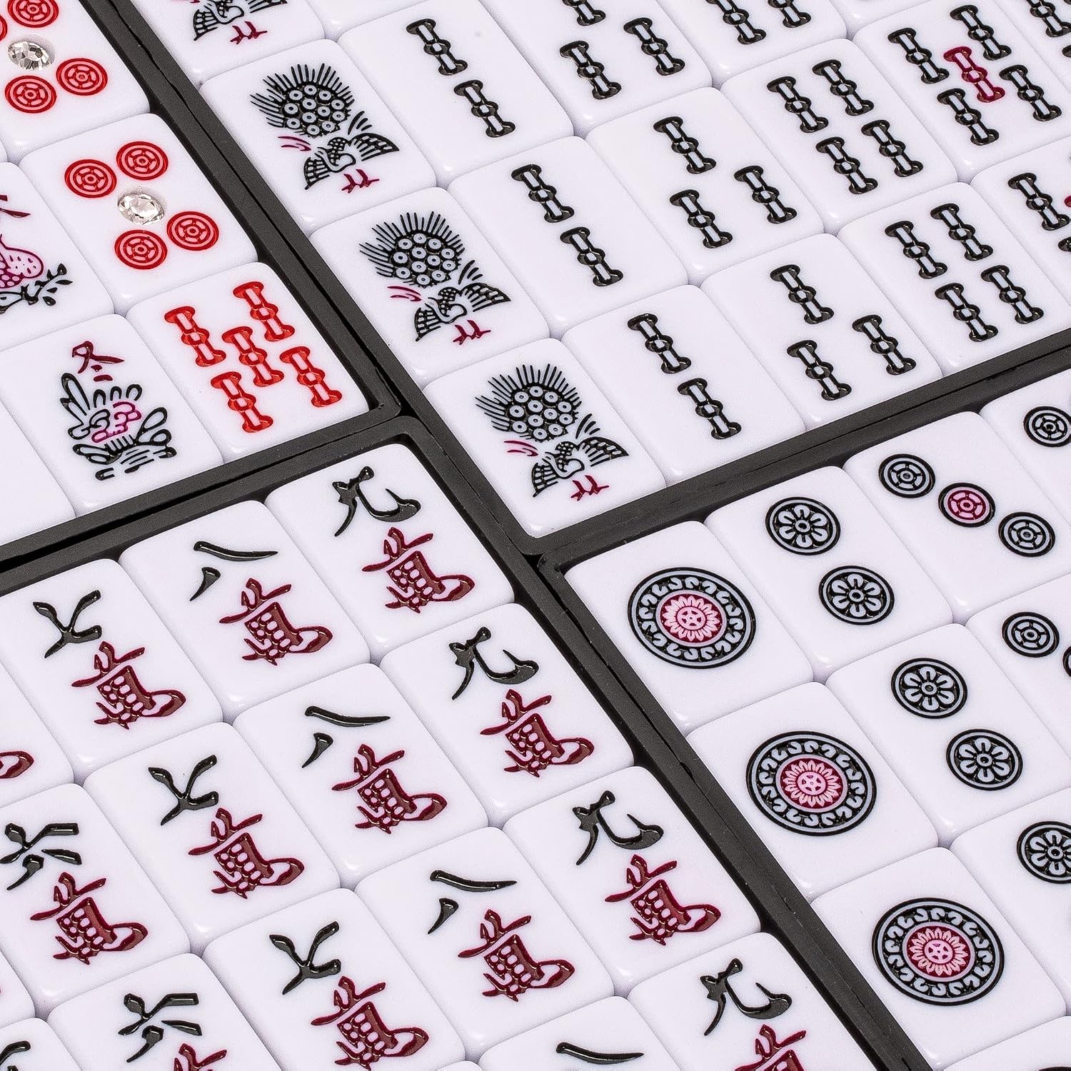 Yellow Mountain Imports Japanese Riichi Mahjong Set - White and Yellow Standard Size Tiles - with East Wind Tile and Black Vinyl Case