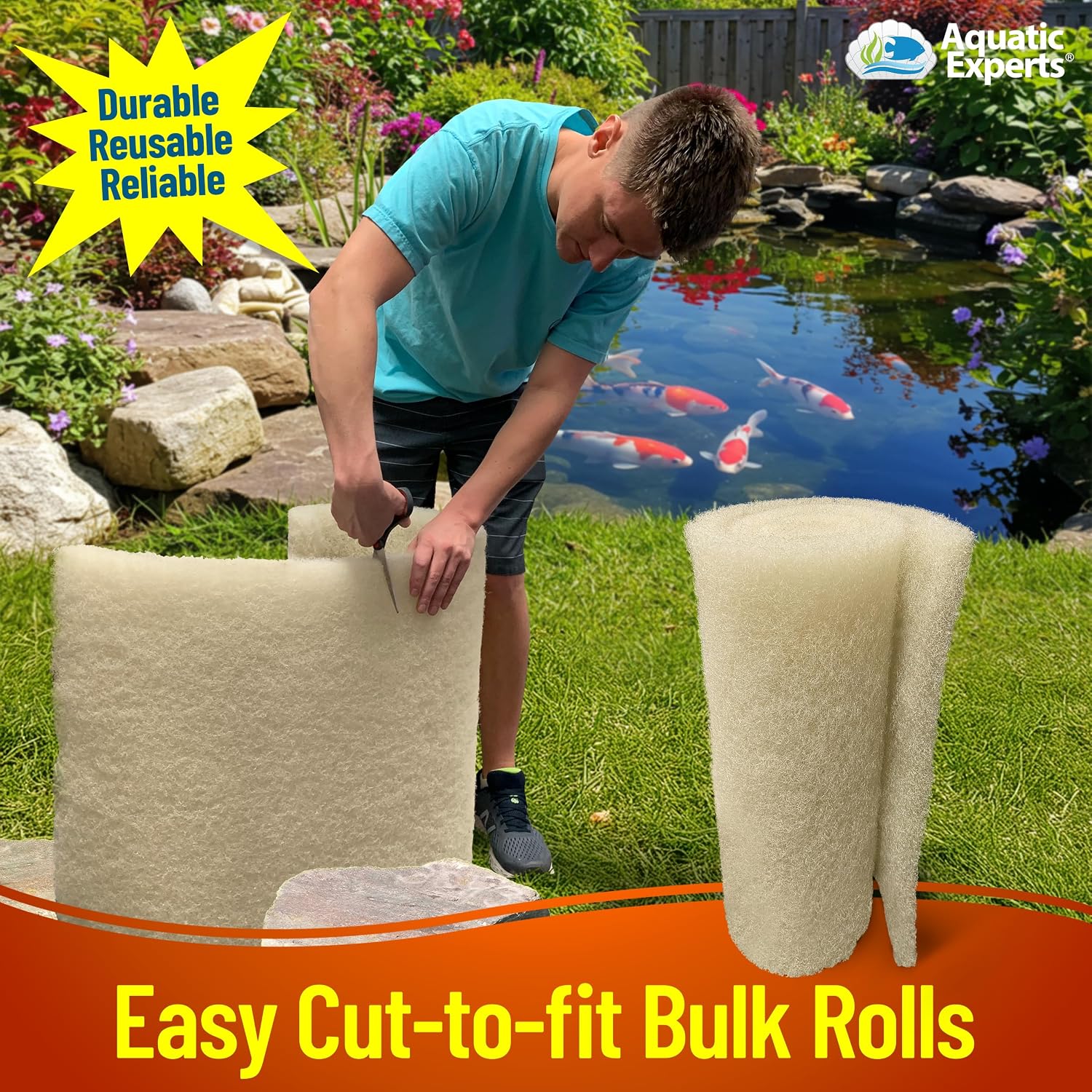 Aquatic Experts Cream COARSE Pond Filter Pad - 2 inch Thick - Bulk Roll Water Garden Filter Pond Media - Made in USA, (12" x 36")