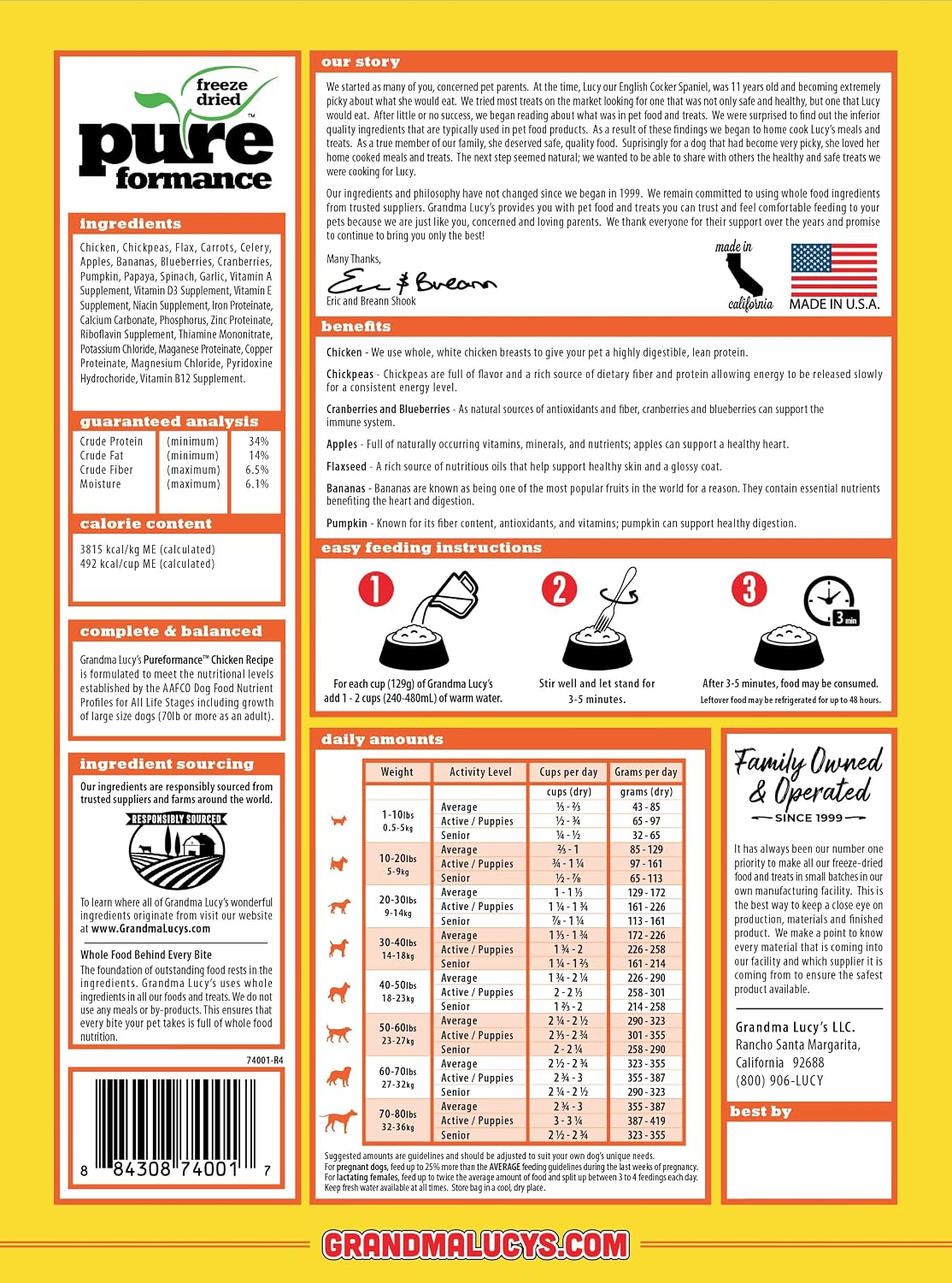 Grandma Lucy's PUREformance Pre-Mix Dog Food, Grain Free and Freeze-Dried - 3Lb Bag