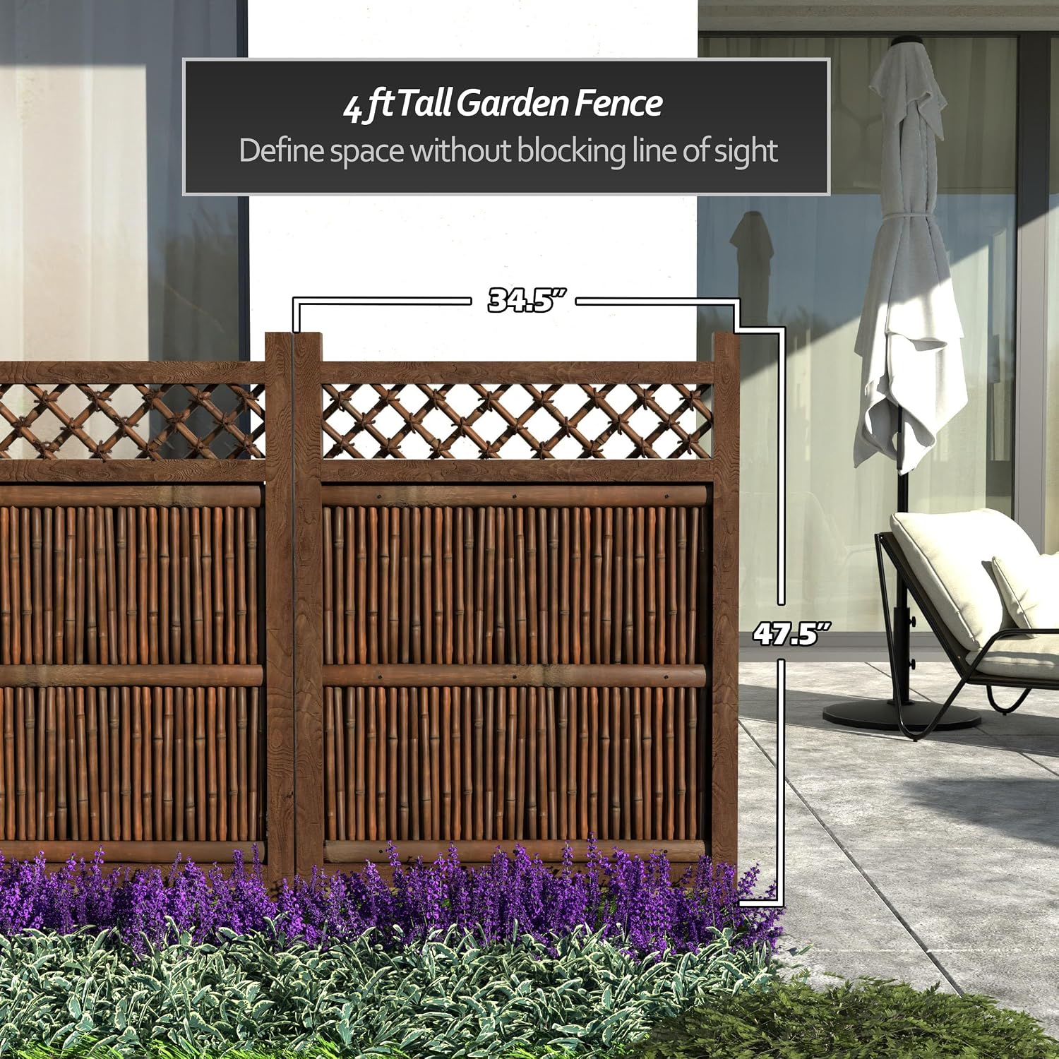 Red Lantern 4 x 1.5 ft. Japanese Bamboo Kumo Fence Panel, 4ft. x 2ft, Brown