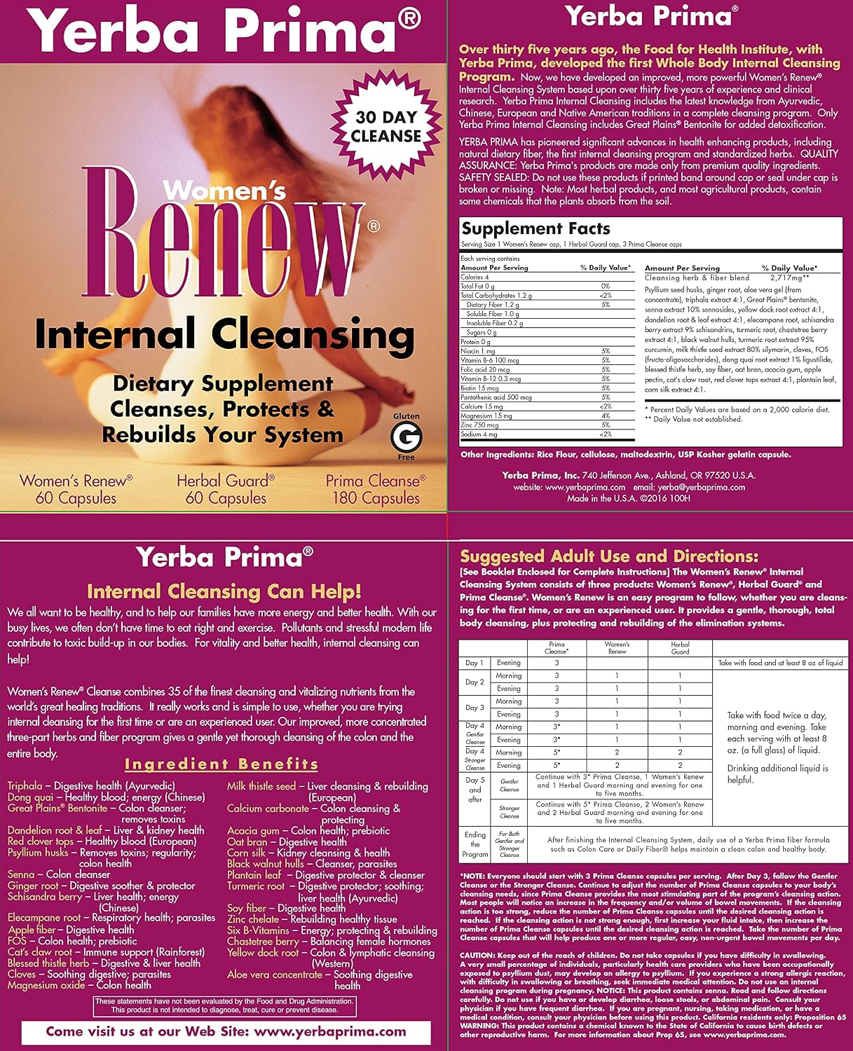 Yerba Prima Women’s Renew Internal Cleansing System - 30 Day Cleanse and Detox Kit - Female Detoxifying Herbal Support Supplements