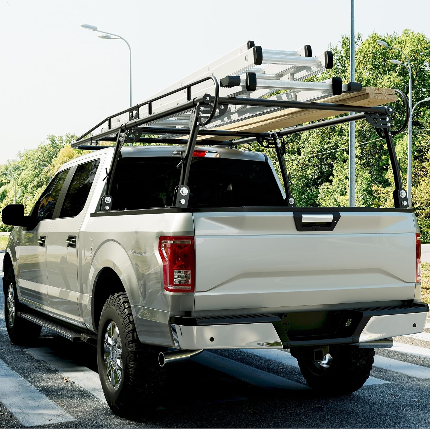 ECOTRIC 1000 LBS Adjustable 58"-69" Universal Truck Bed Rack Contractor Ladder Pickup Lumber Utility Kayak Full Size Rack 60"(W) x 138"(L) x 34"(H)