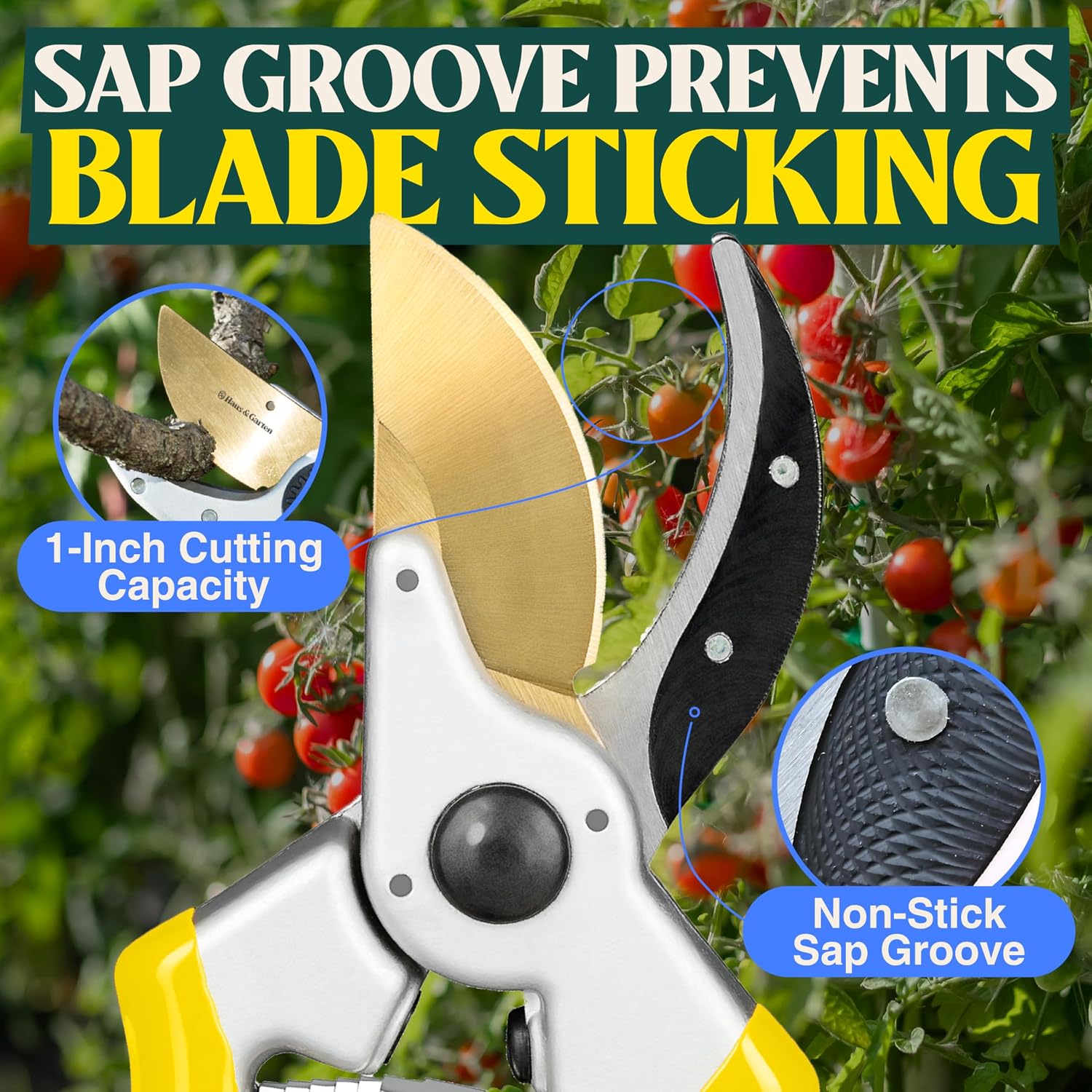Haus & Garten ClassicPRO 8.5" Professional Premium Titanium Bypass Pruning Shears - Use As Pruners, Garden Shears, Heavy Duty Handheld Pruning Shears For Gardening, Clippers, Pruner Scissor Tool