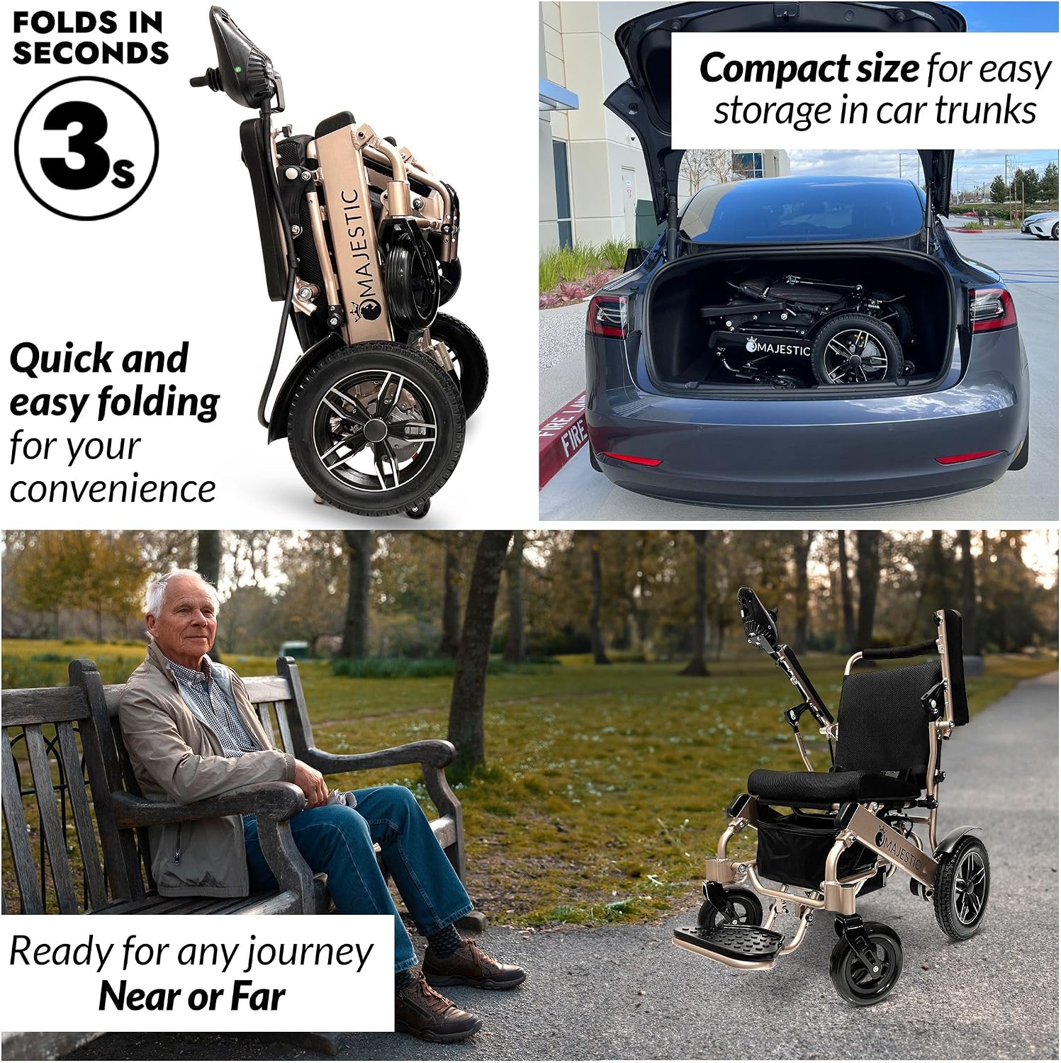 Majestic Electric Wheelchairs for Adults, Lightweight Foldable Electric Wheelchair, Motorized Wheel Chair for Seniors